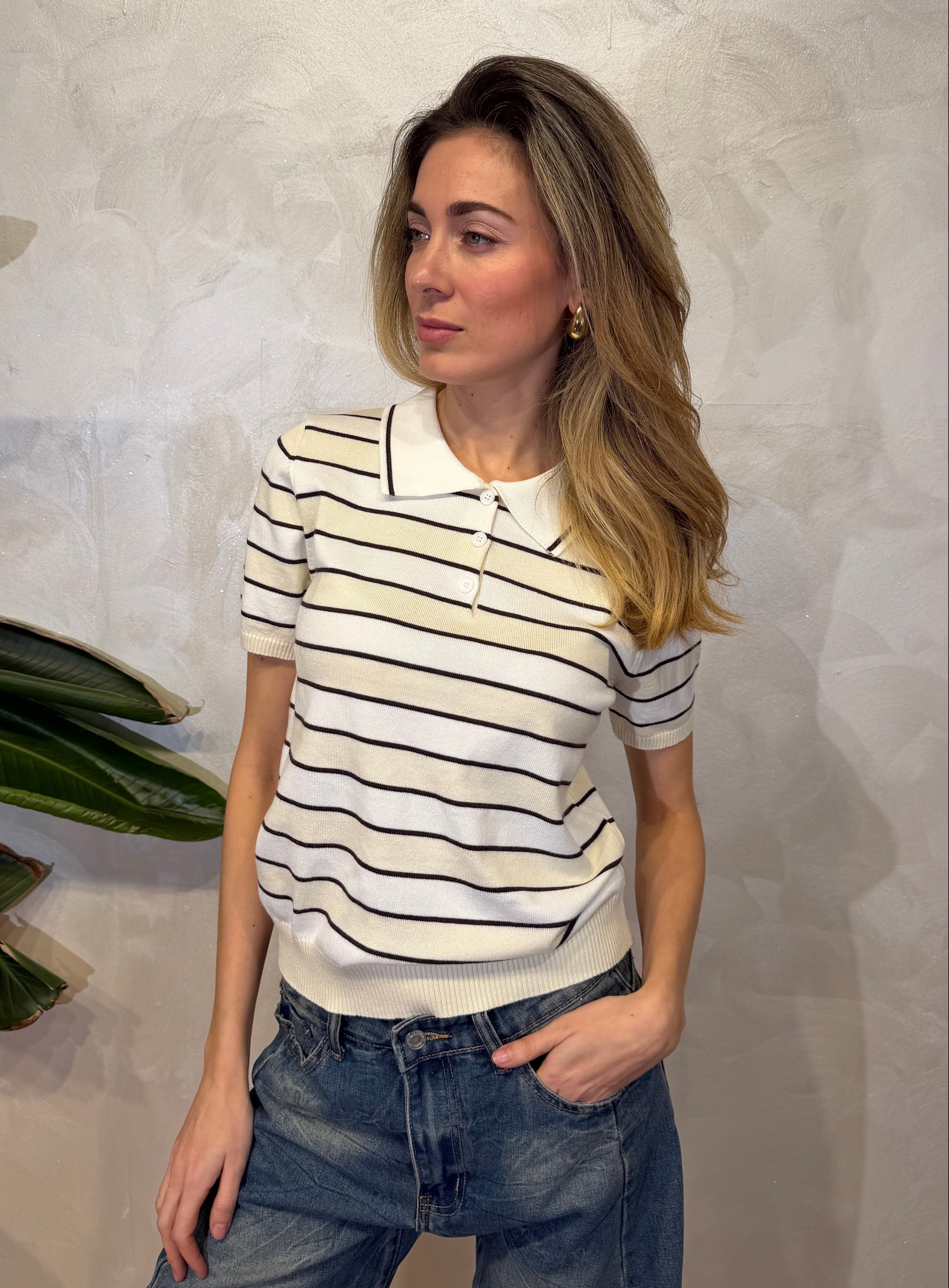 POLO IN MAGLIA RIGATA COL.PANNA