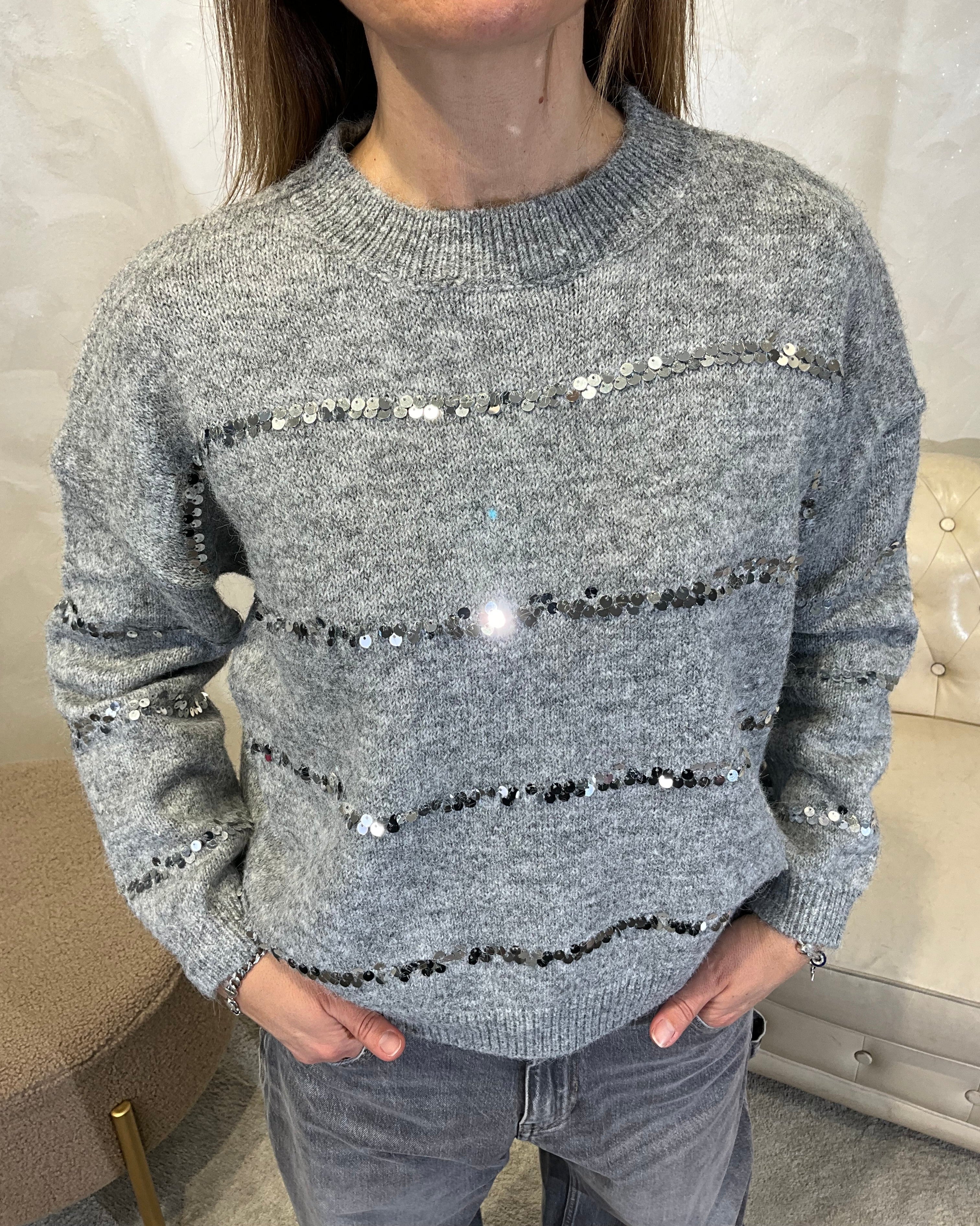 MAGLIA UNITA CON DETTAGLI PAILLETTES COL. GRIOGIO