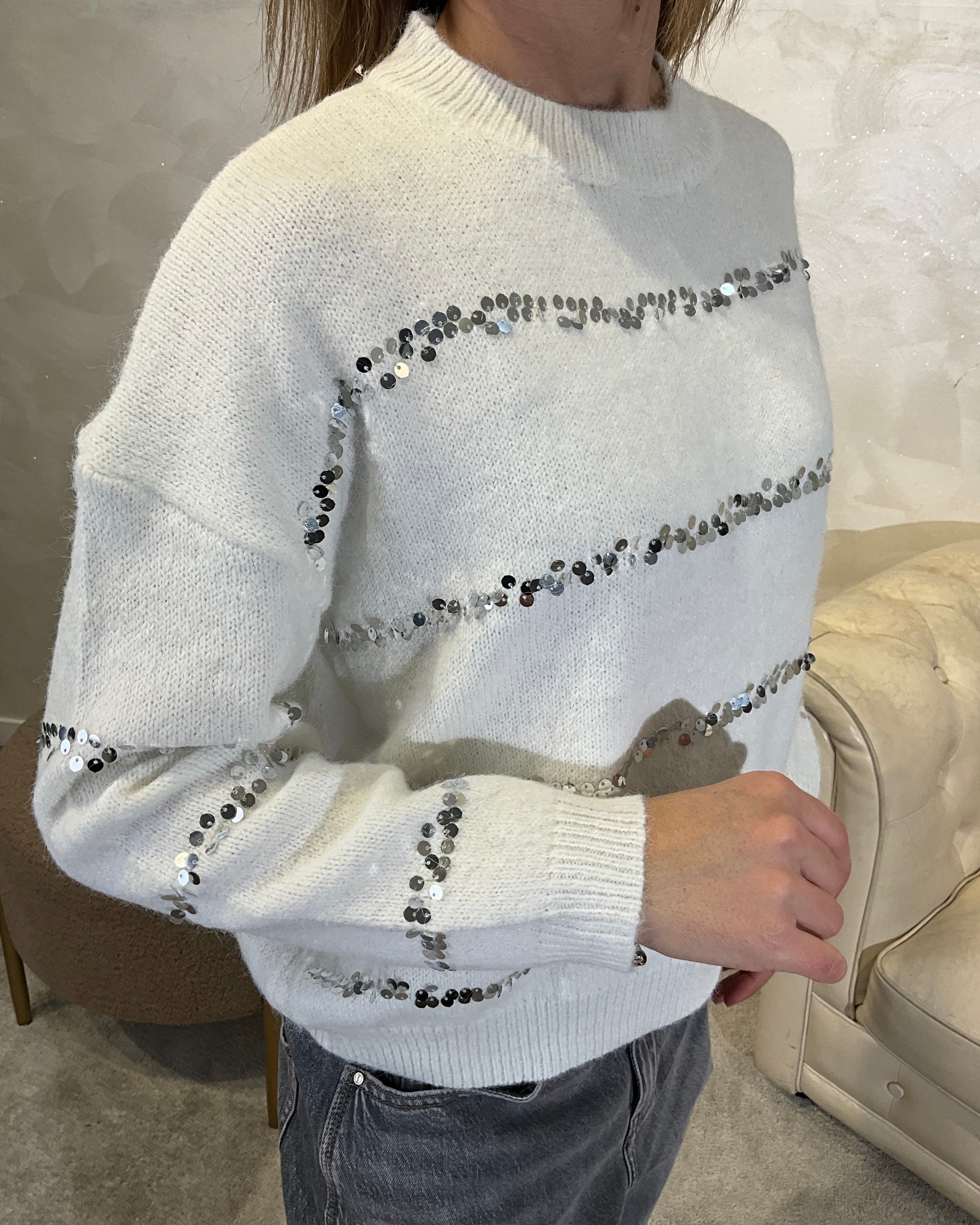 MAGLIA UNITA CON DETTAGLI PAILLETTES COL. PANNA