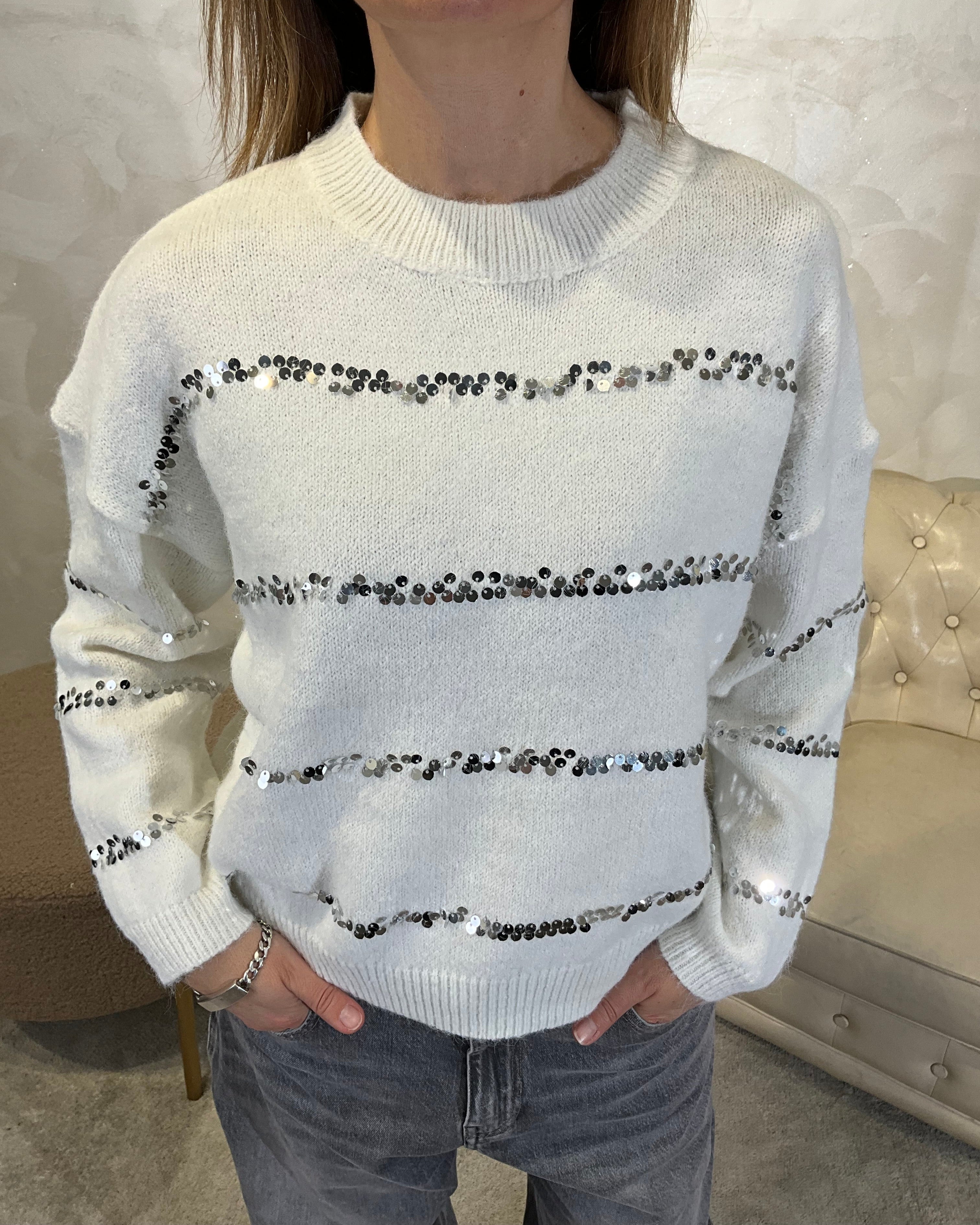 MAGLIA UNITA CON DETTAGLI PAILLETTES COL. PANNA