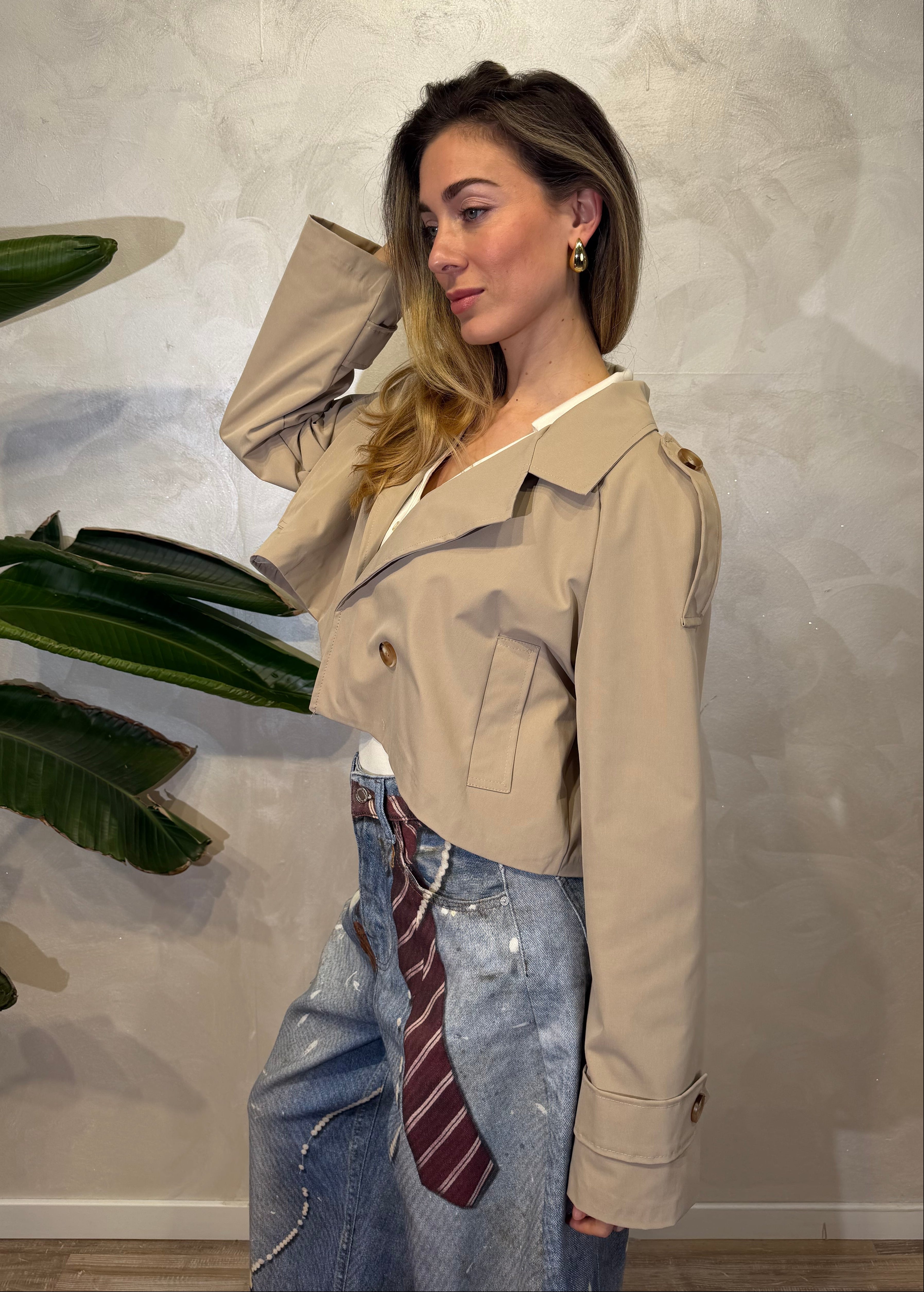 TRENCH CORTO IN GABARDINA 2 BOTTINI COL. SABBIA