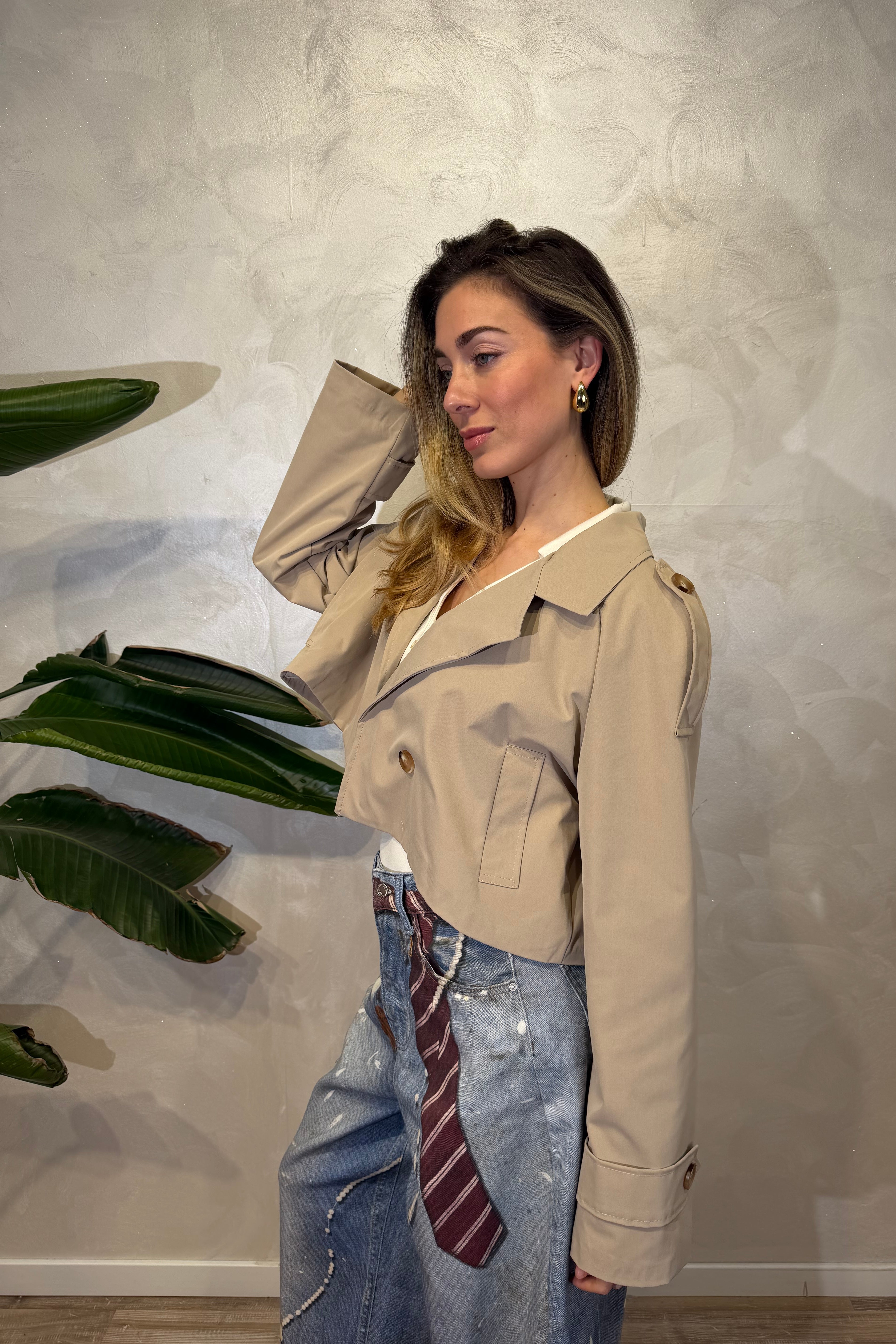 TRENCH CORTO IN GABARDINA 2 BOTTINI COL. SABBIA