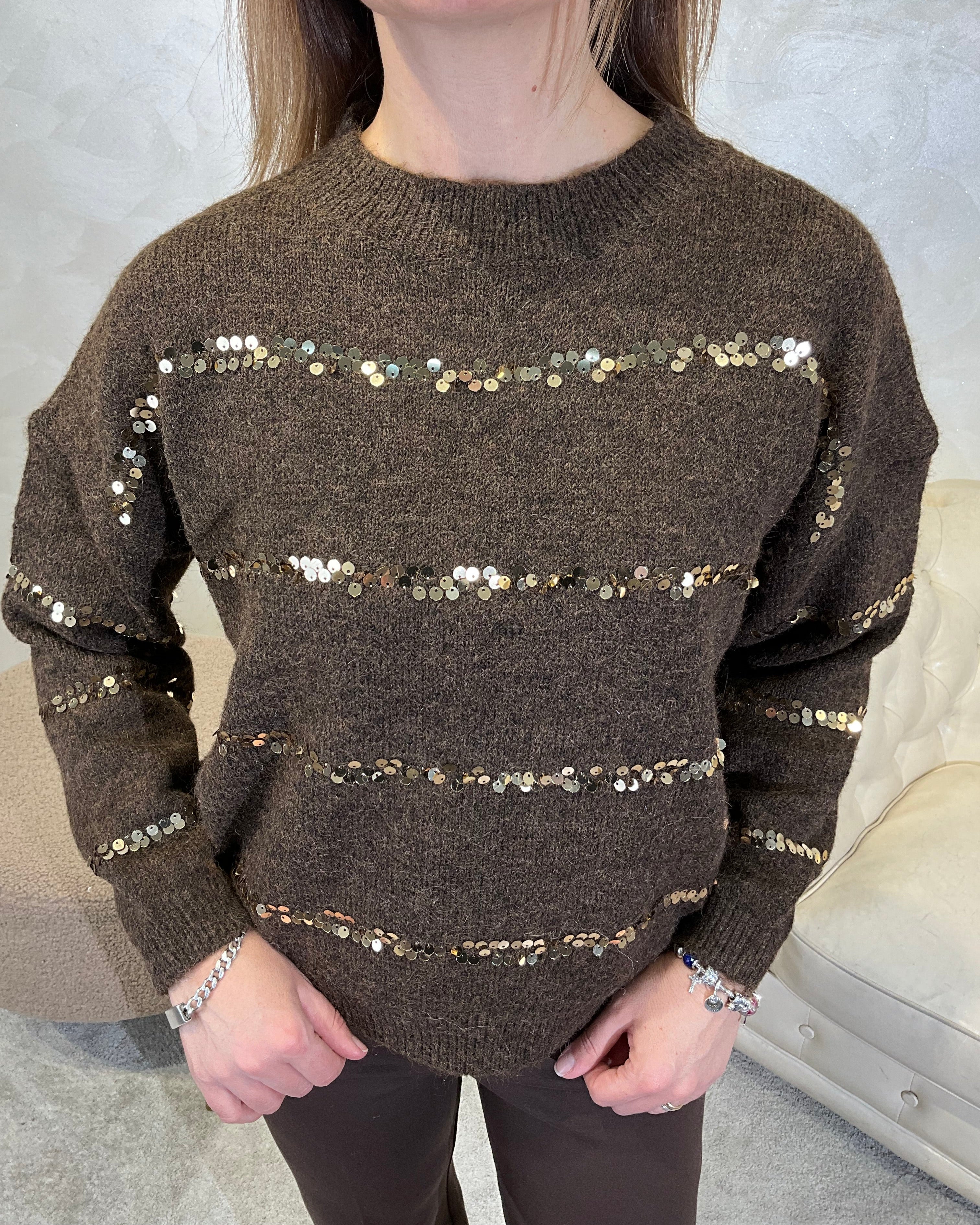 MAGLIA UNITA CON DETTAGLI PAILLETTES COL. BISCOTTO
