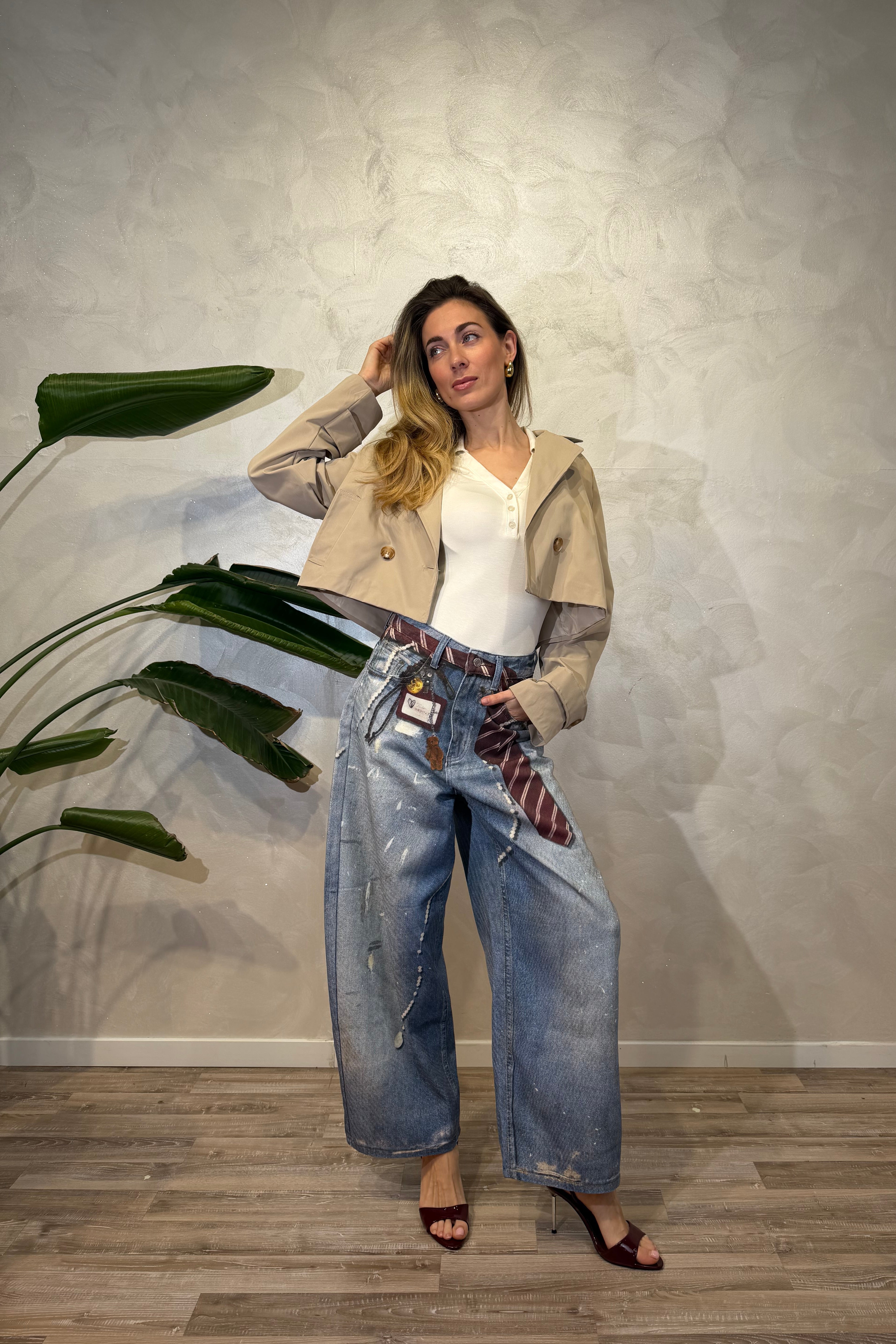 TRENCH CORTO IN GABARDINA 2 BOTTINI COL. SABBIA