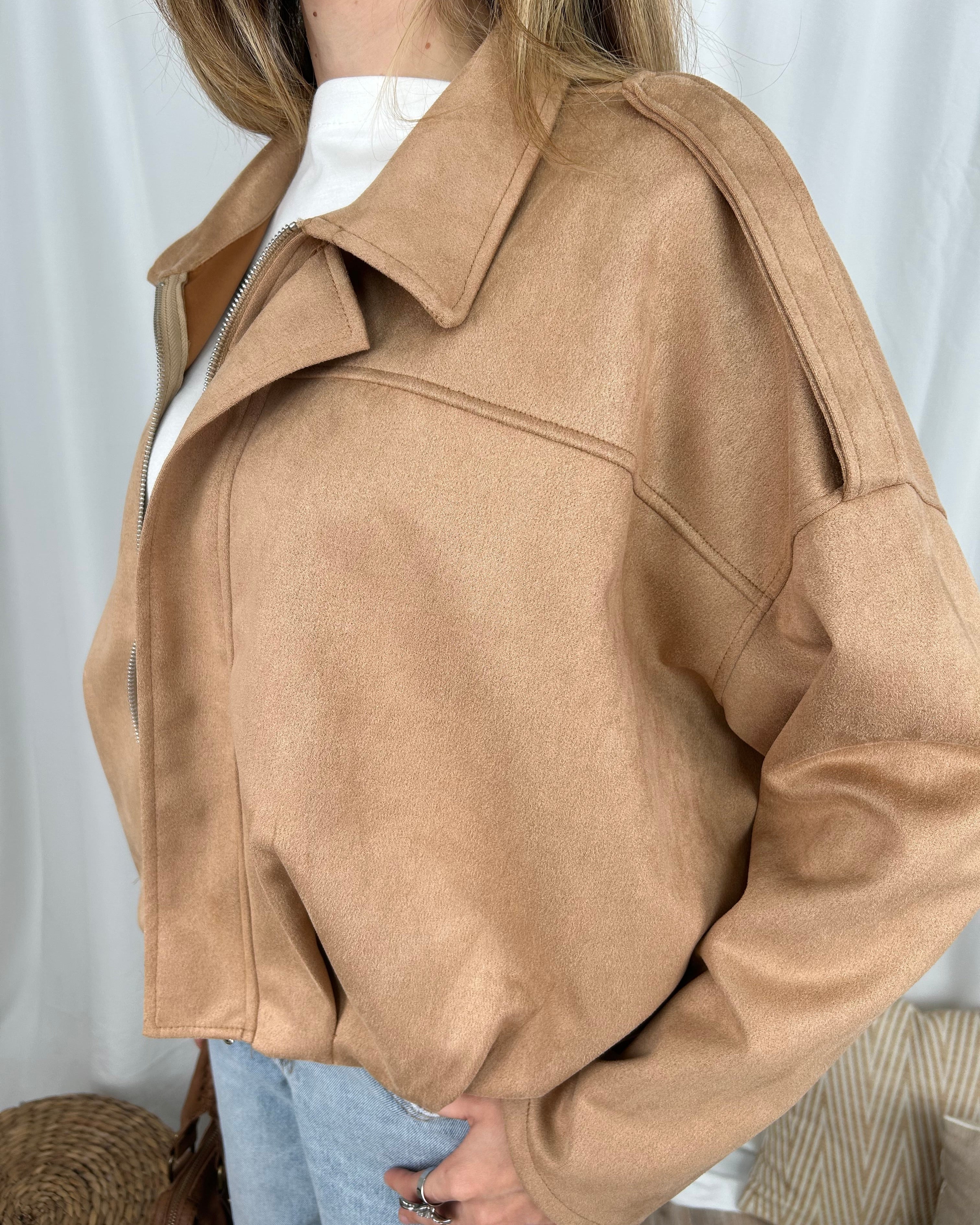 GIACCA ZIP OVER BOMBER IN SIMIL COMOSCIO COL BISCOTTO