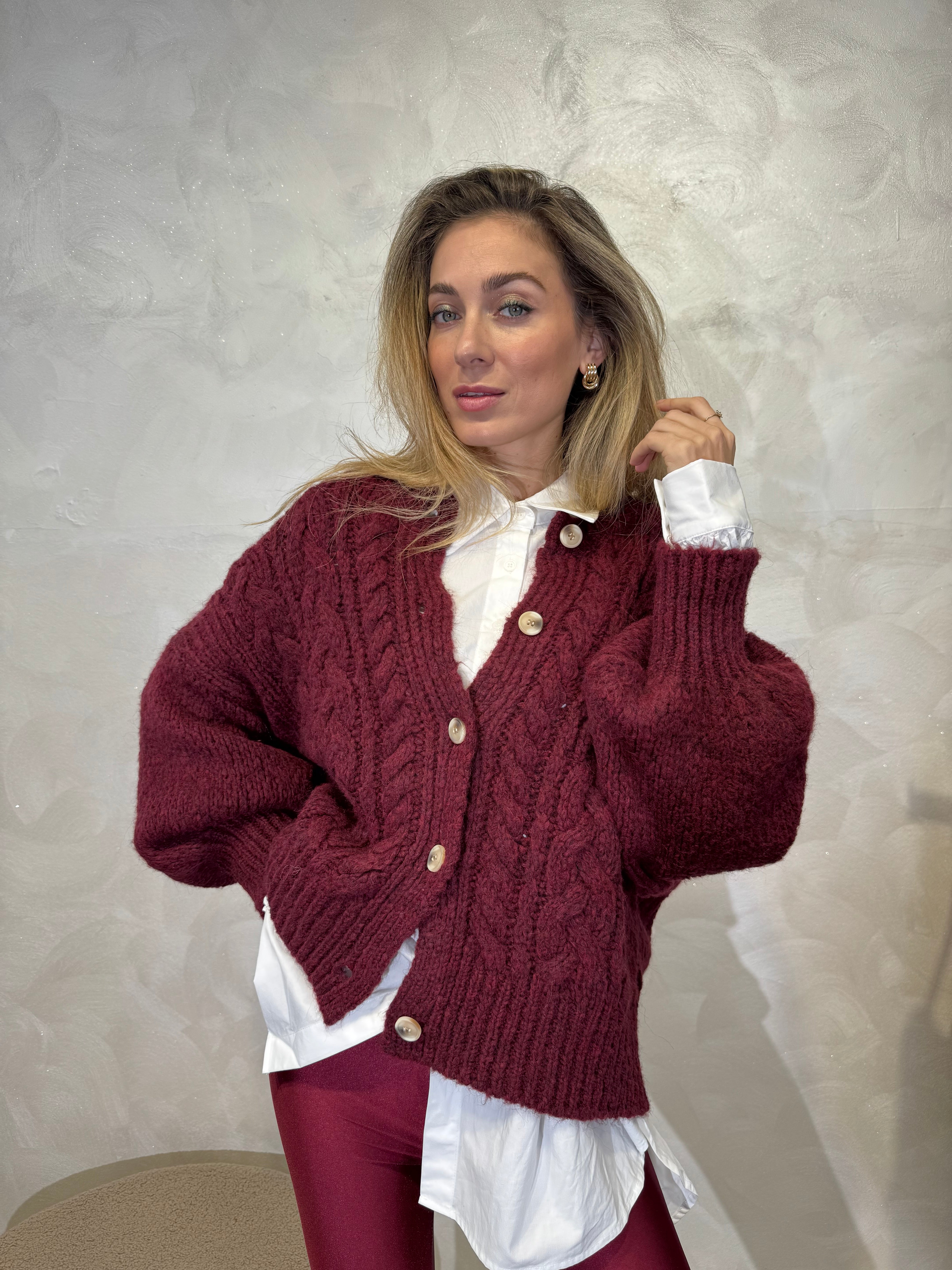 CARDIGAN TRECCIA COL BORDEAUX