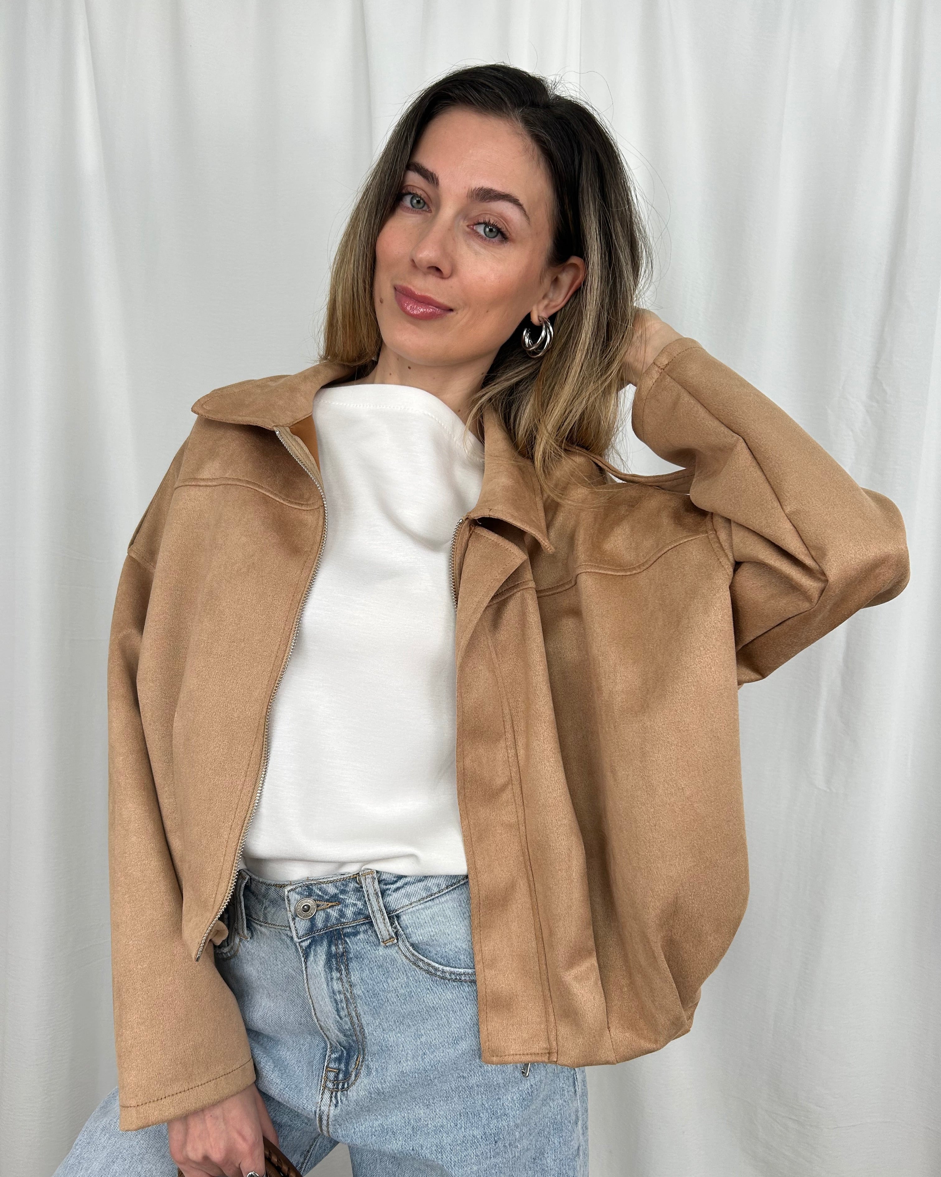 GIACCA ZIP OVER BOMBER IN SIMIL COMOSCIO COL BISCOTTO