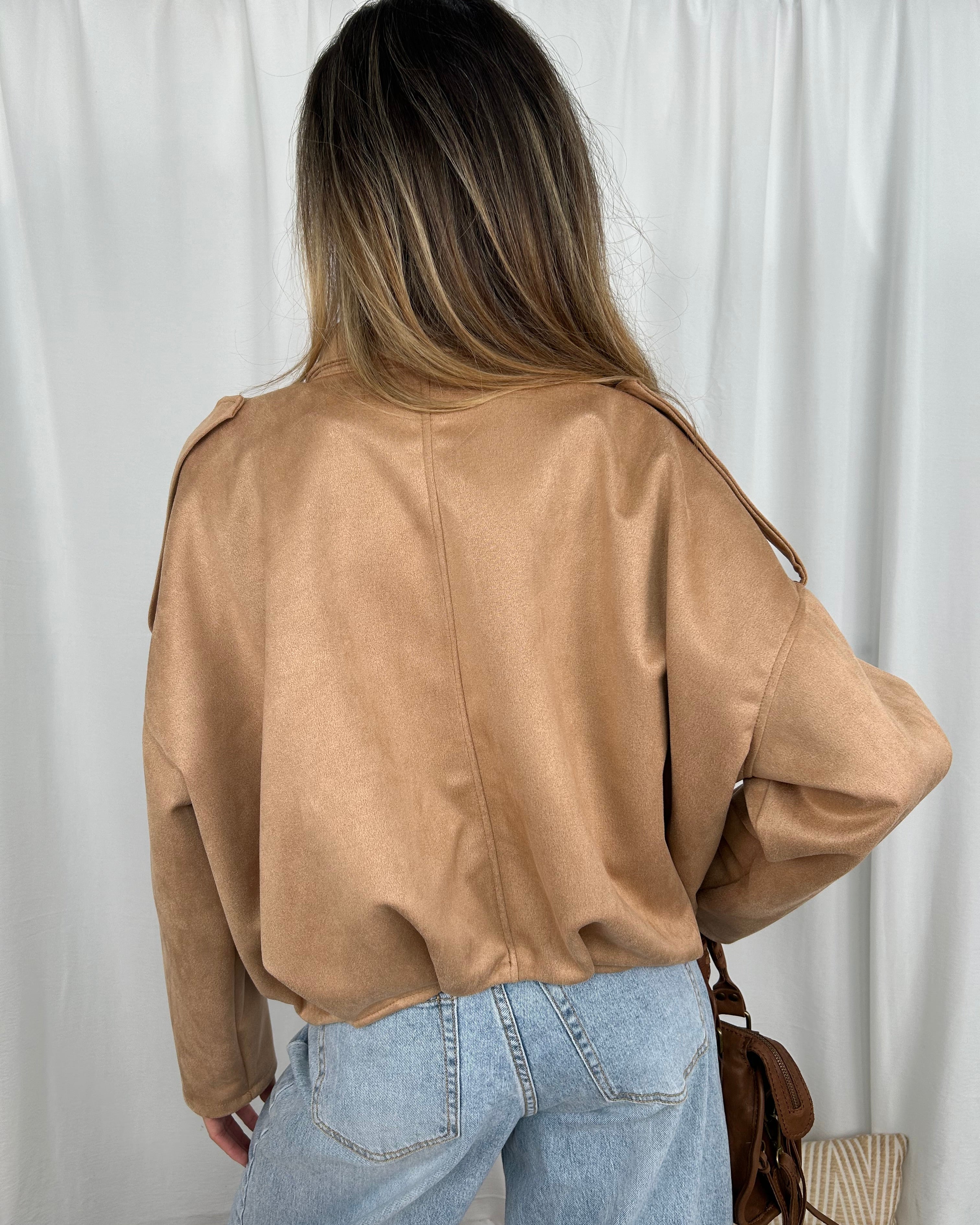 GIACCA ZIP OVER BOMBER IN SIMIL COMOSCIO COL BISCOTTO