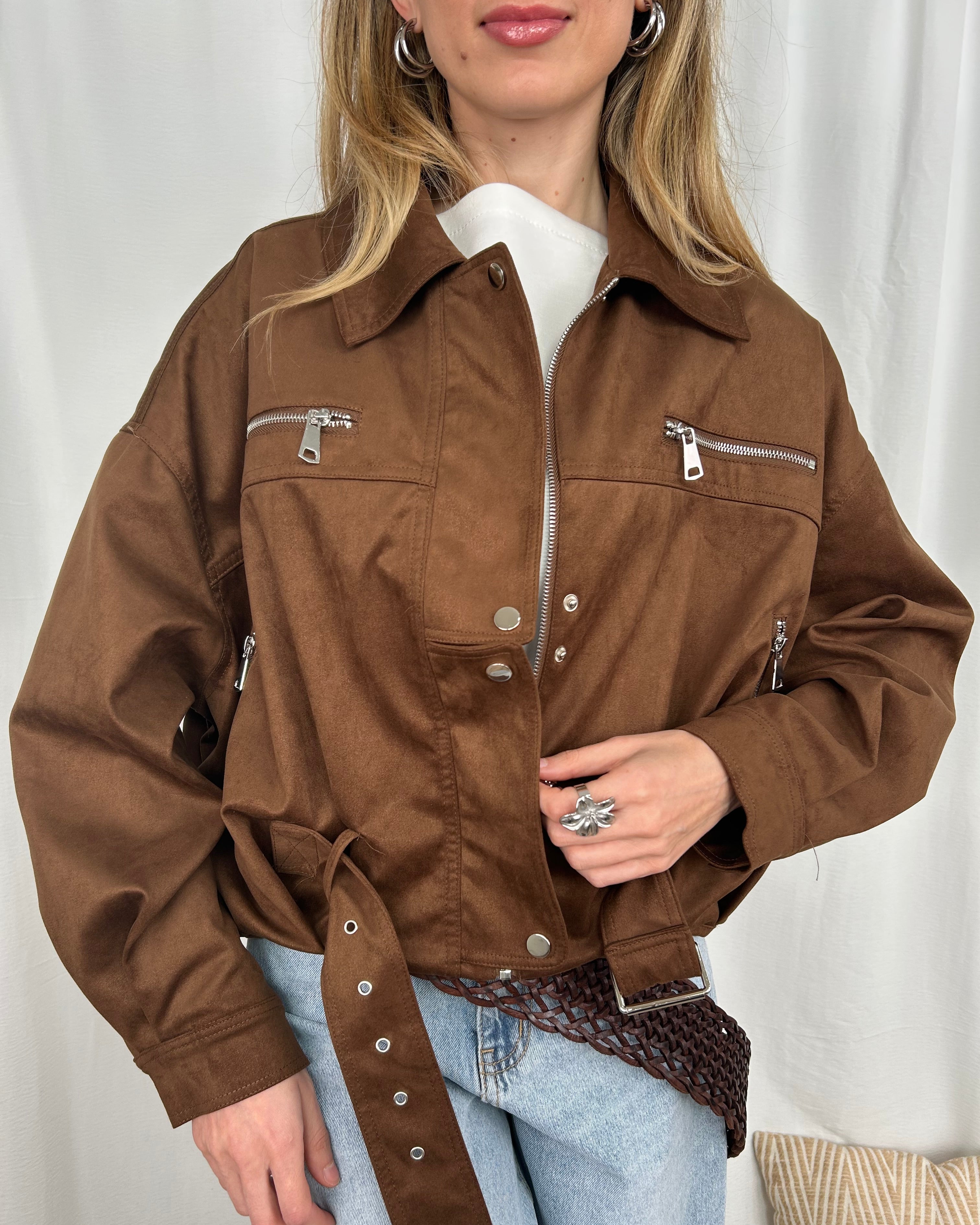 GIACCA CROPPED CON ZIP E CINTURA COL MORRONE