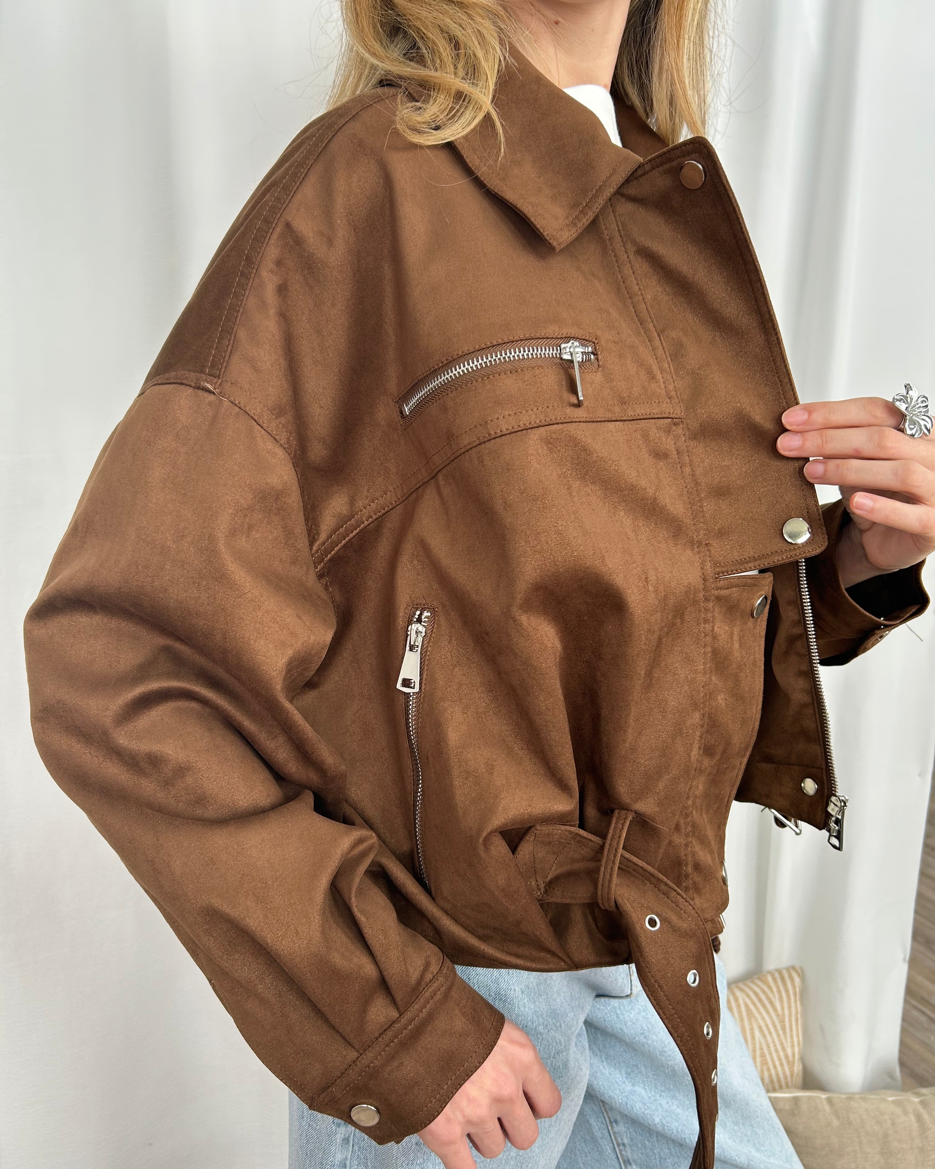 GIACCA CROPPED CON ZIP E CINTURA COL MORRONE