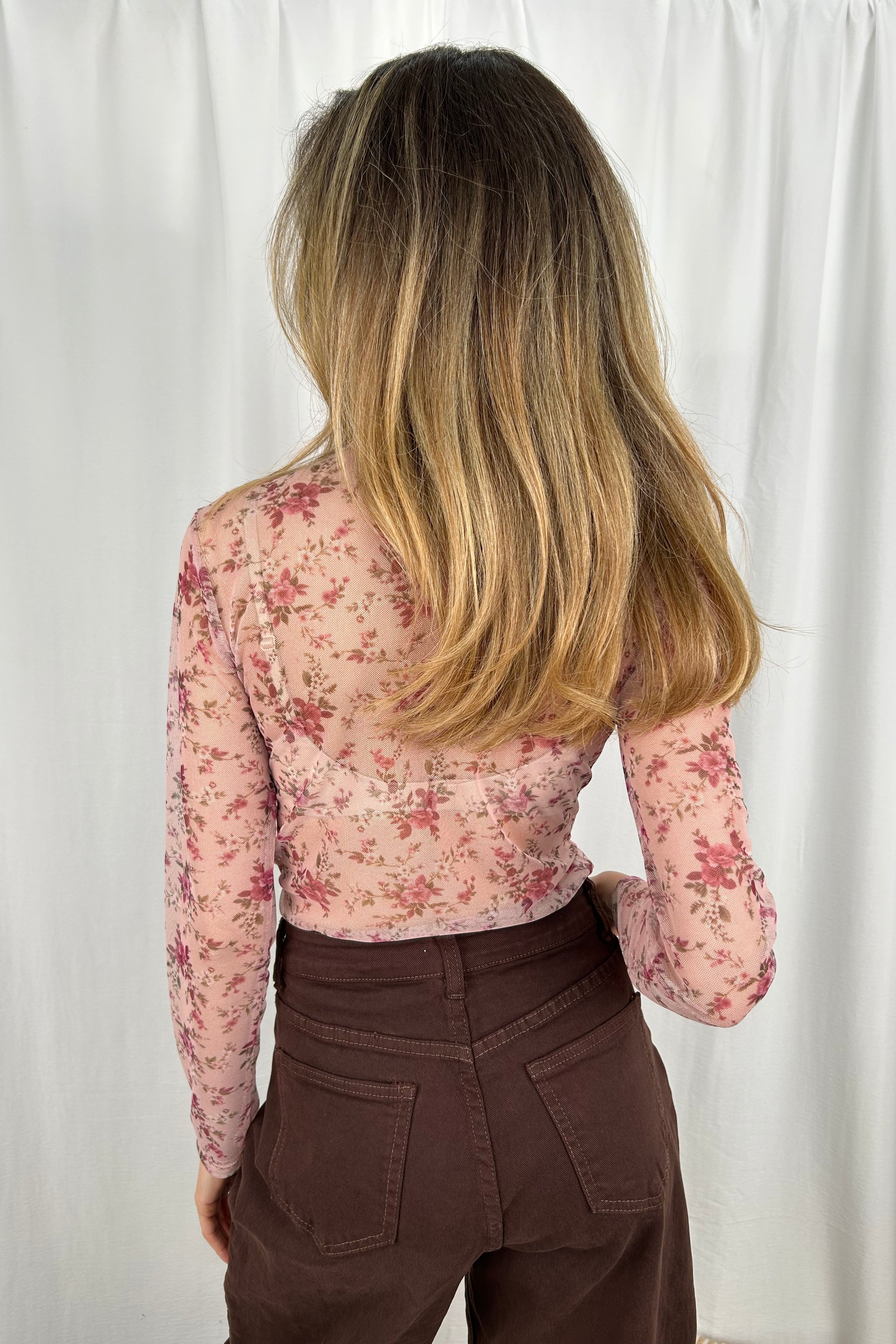 BLUSA IN TULLE FLOREALE SEMITRASPARENTE COL. ROSA