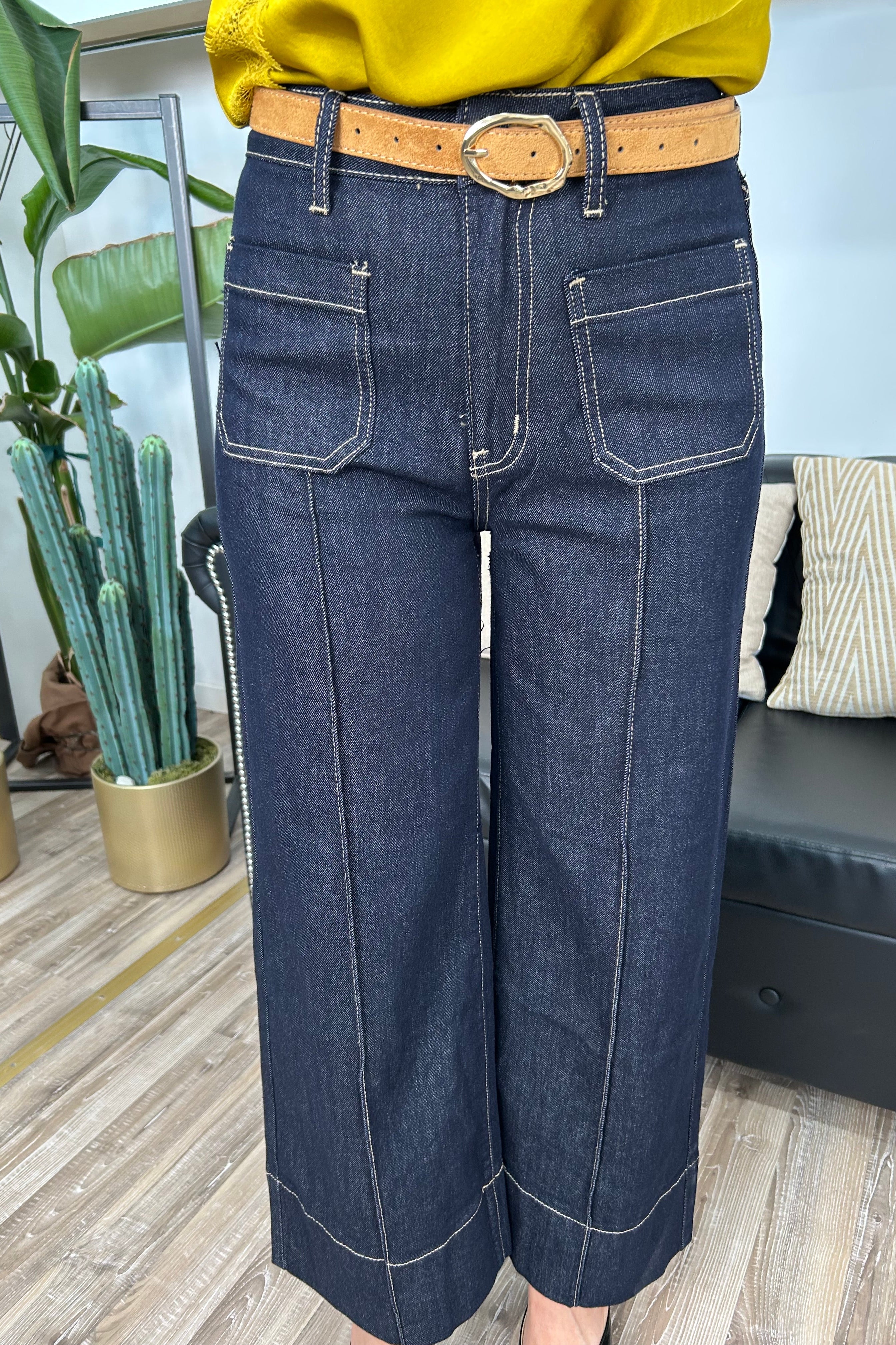 PANTALONE DENIM WIDE LEG CON CINTURA MOD. LISA