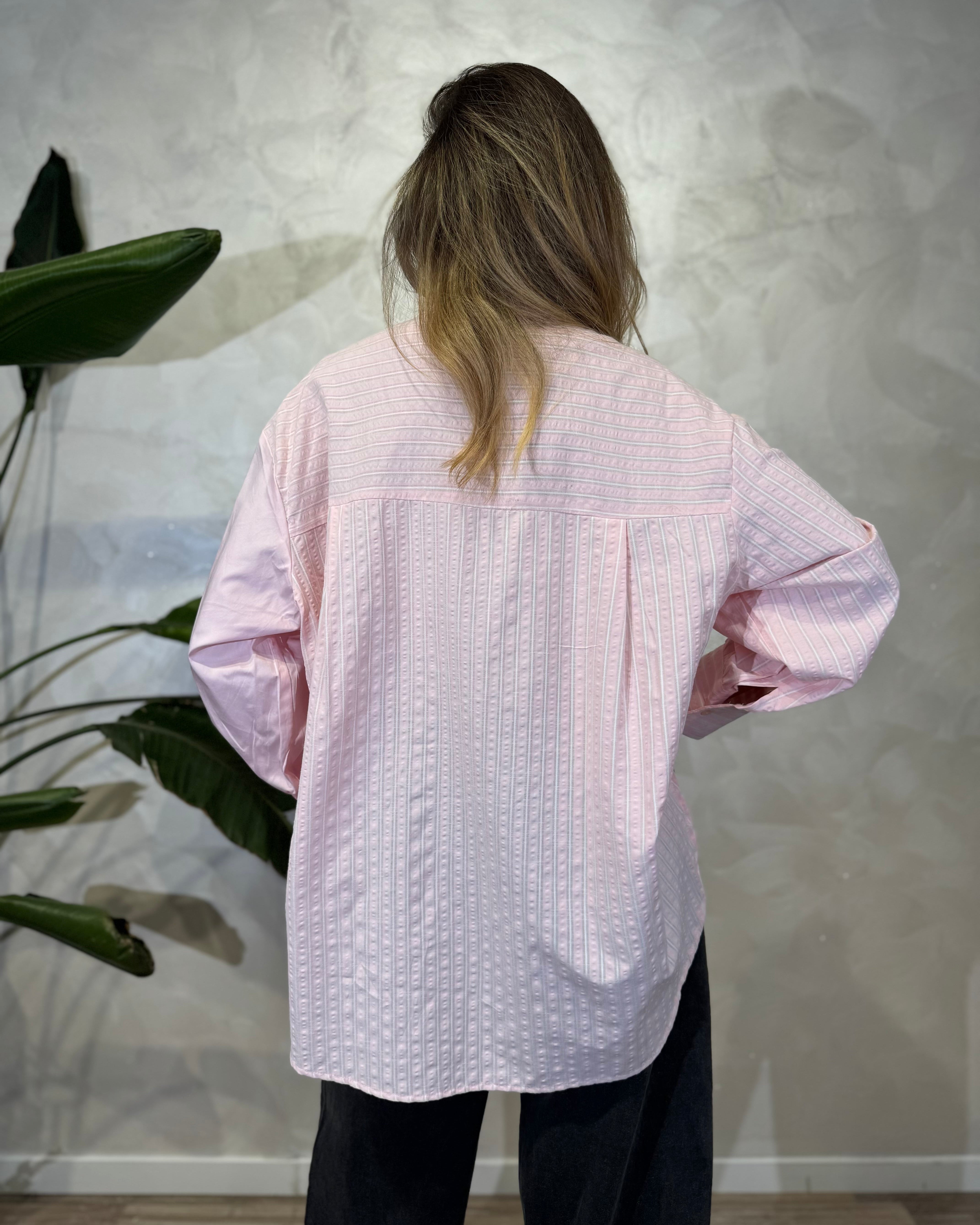CAMICIA PATCHWORK CON RIGHE E UNITO COL. ROSA