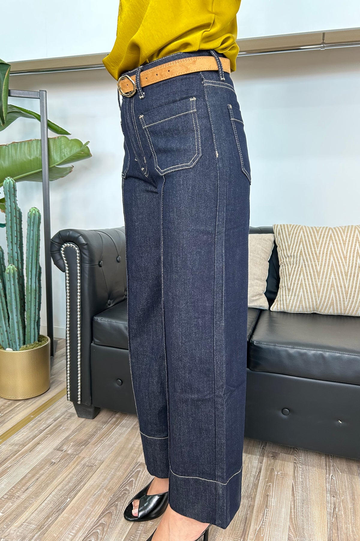 PANTALONE DENIM WIDE LEG CON CINTURA MOD. LISA