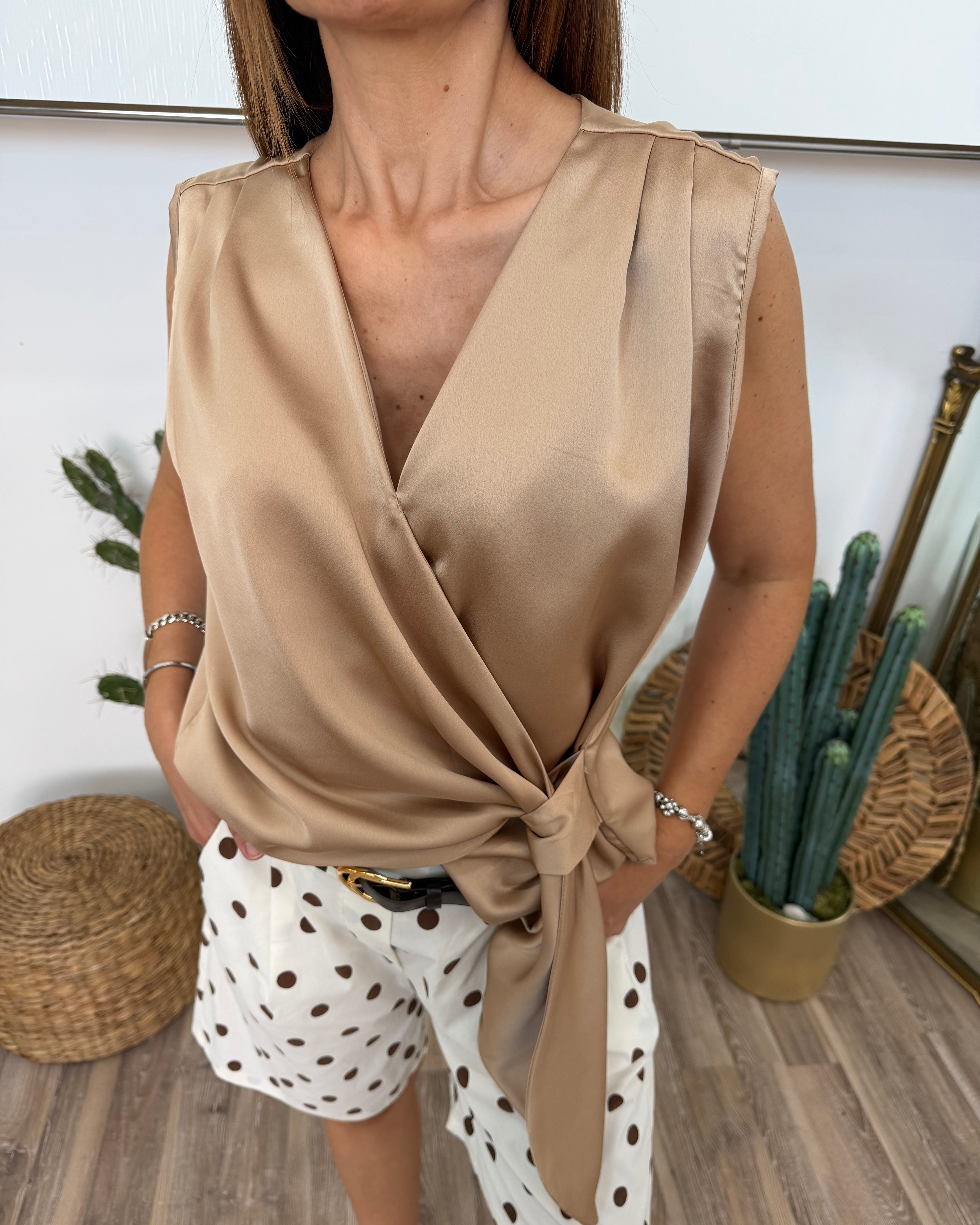 TOP DRAPPEGGIATO CON NODO LATERALE COL.CHAMPAGNE