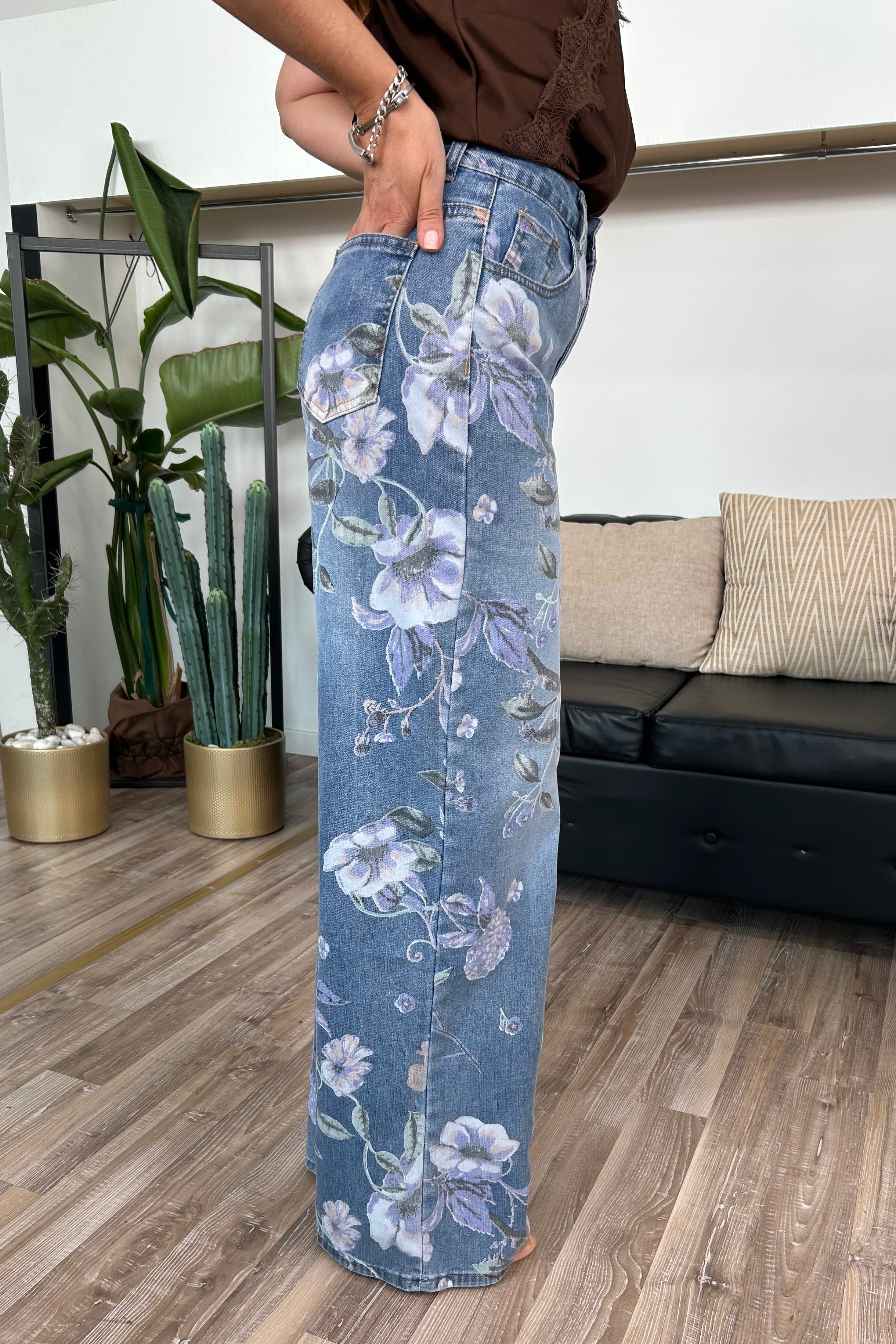 JEANS FLOREALE PALAZZO IN DENIM MOD. ARIANNA