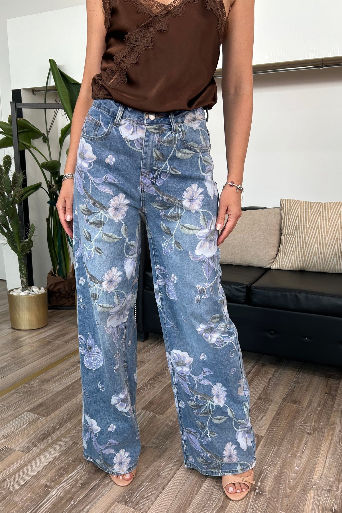 JEANS FLOREALE PALAZZO IN DENIM MOD. ARIANNA