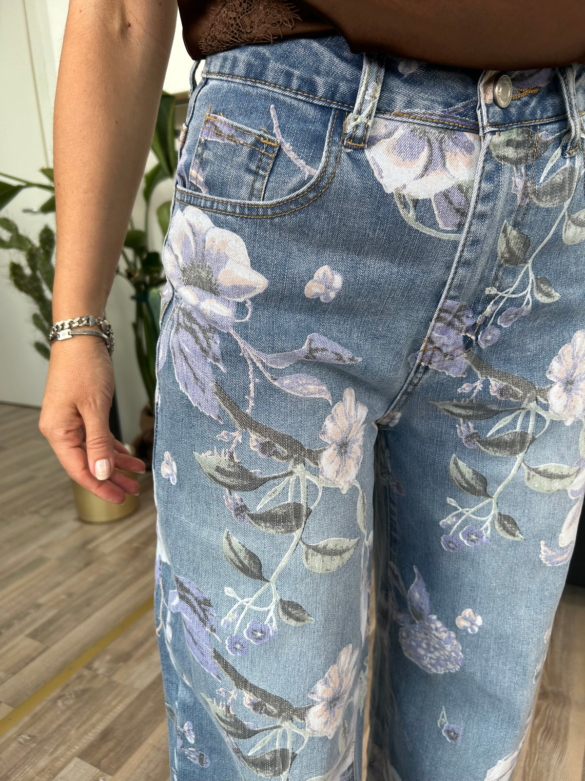 JEANS FLOREALE PALAZZO IN DENIM MOD. ARIANNA