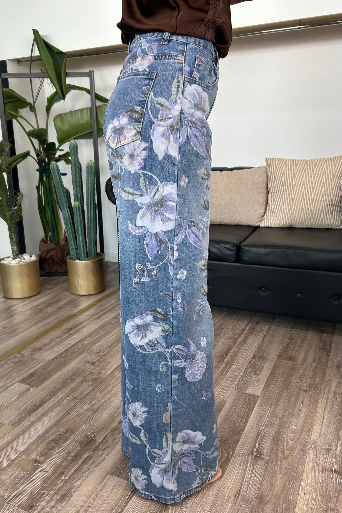 JEANS FLOREALE PALAZZO IN DENIM MOD. ARIANNA