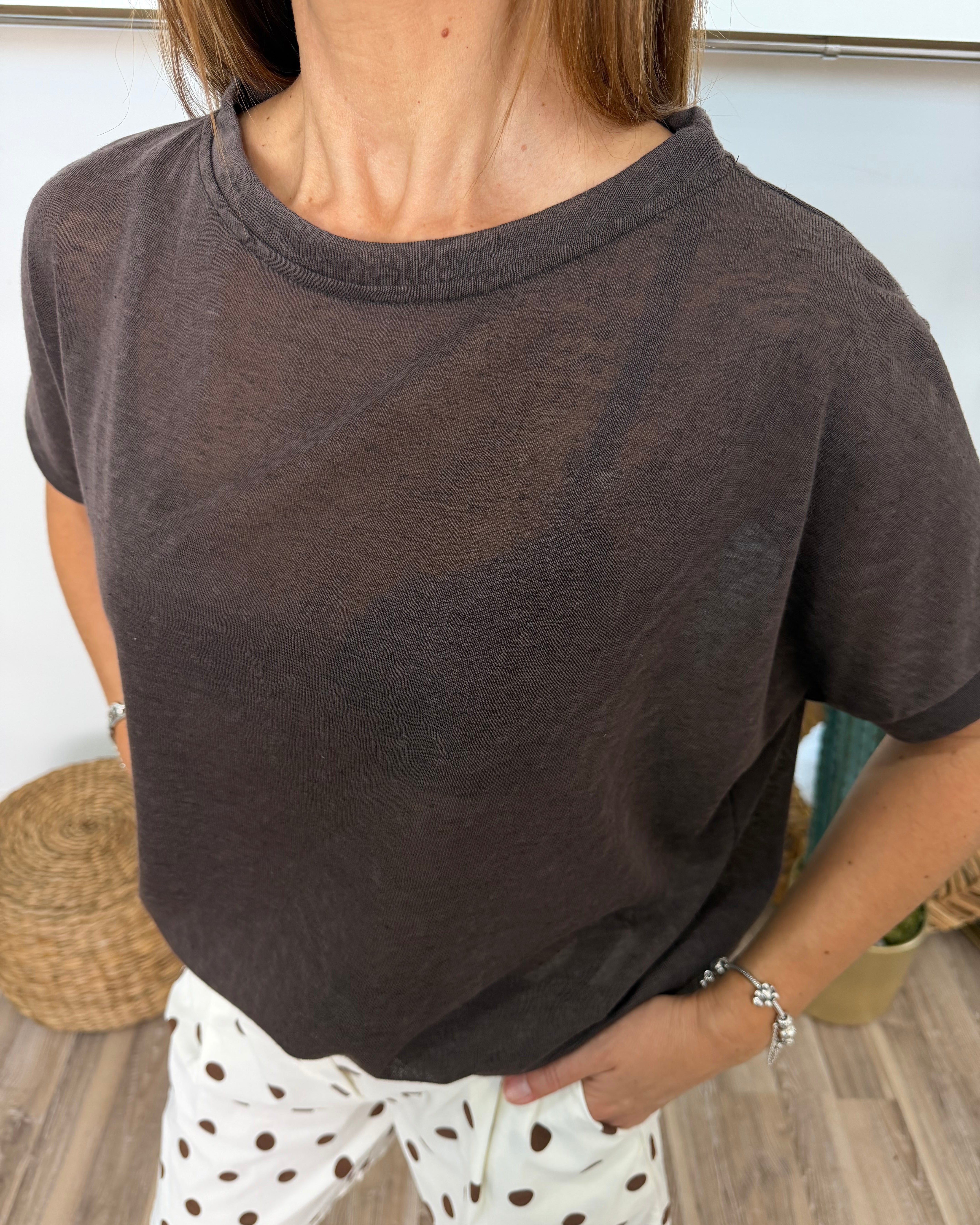 T-SHIRT OVER TESSUTO LEGGERO LINO-COTONE COL. MORO