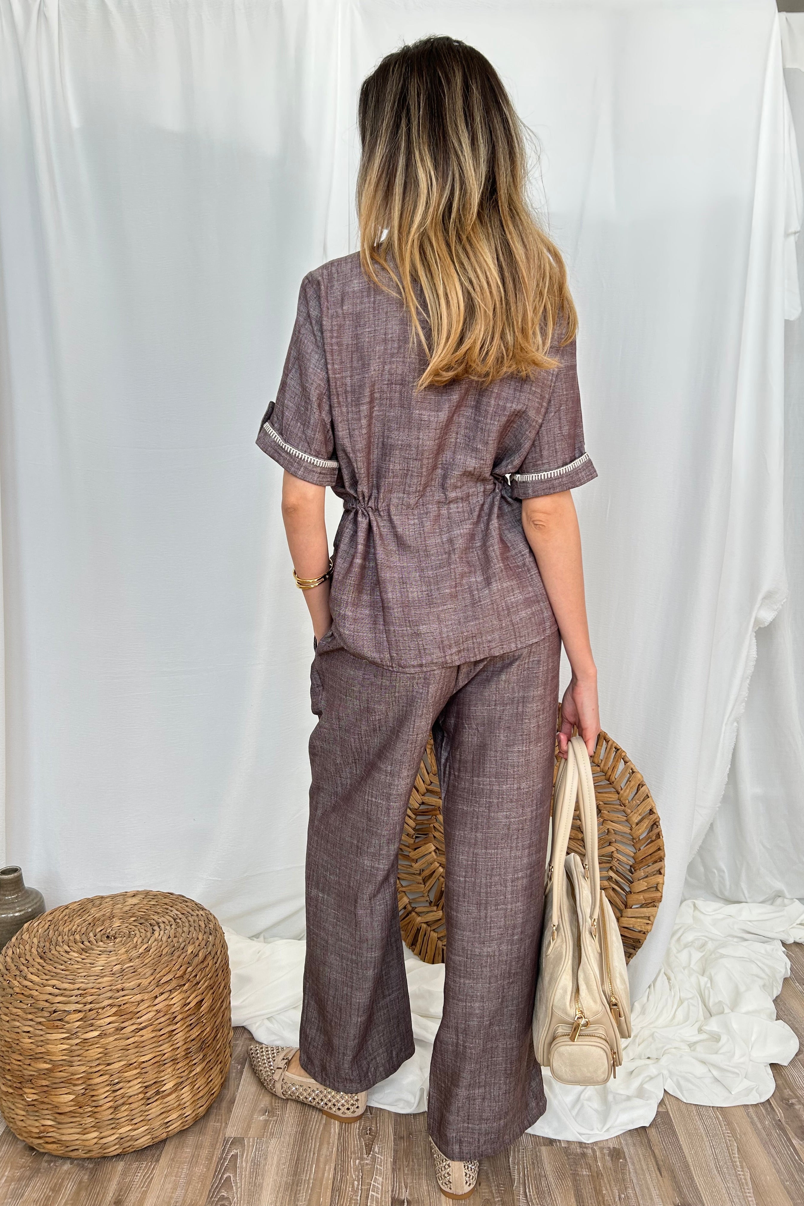 CAMICIA EFFETTO SAHARIANA CON RICAMO PUNTO CAVALLO COL. CAFFE'