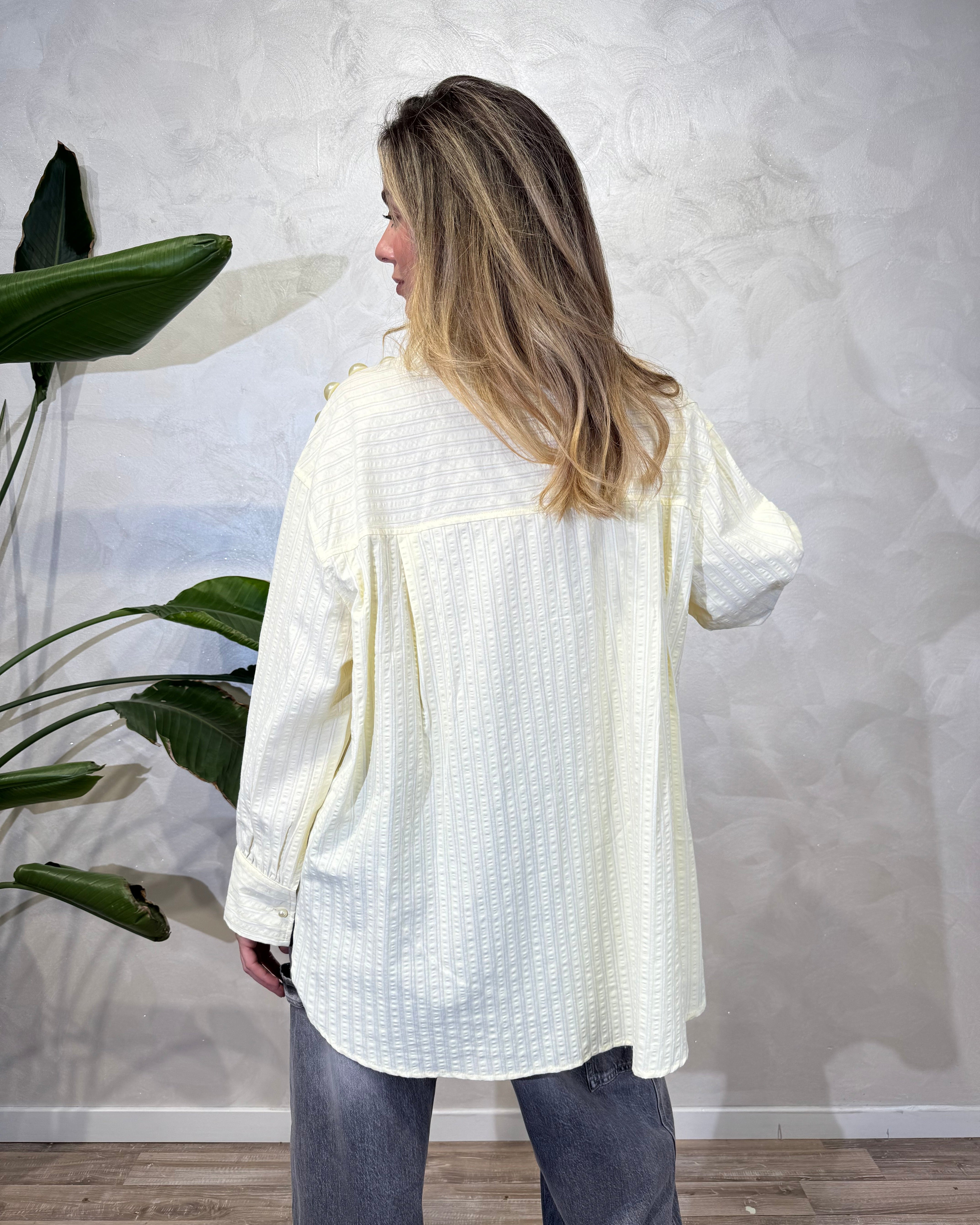 CAMICIA A RIGHE CON BOTTONI DECORATIVI COL. GIALLO