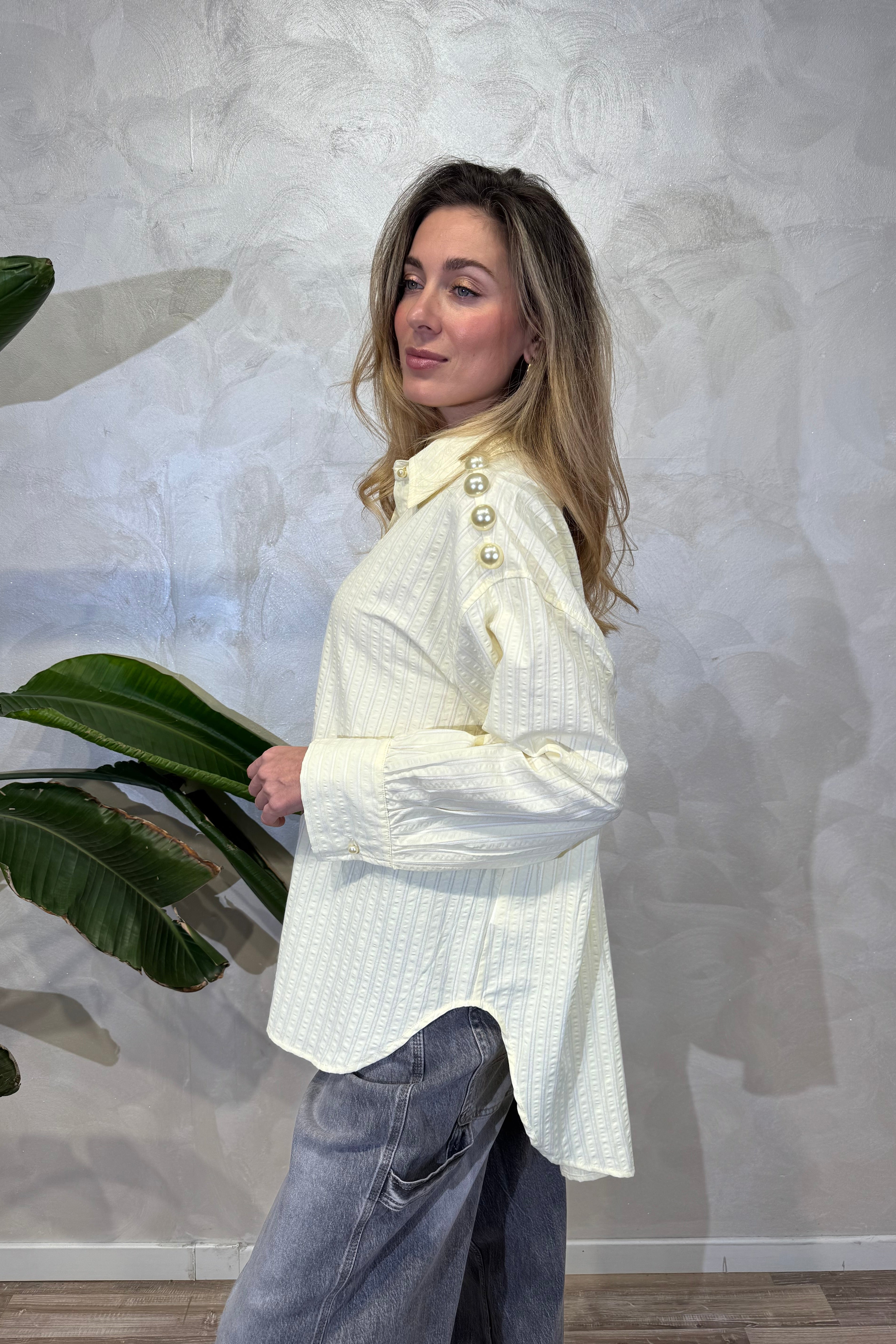 CAMICIA A RIGHE CON BOTTONI DECORATIVI COL. GIALLO