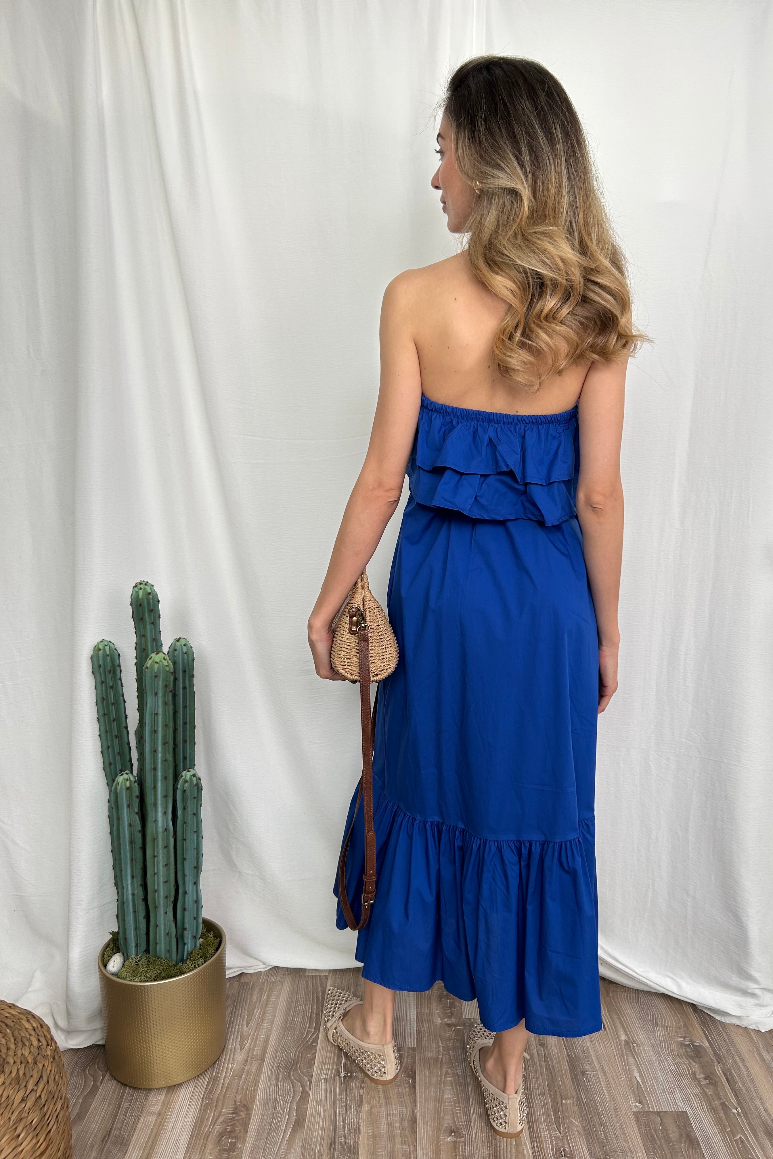 ABITO STRAPLESS CON VOLANT COL BLUETTE