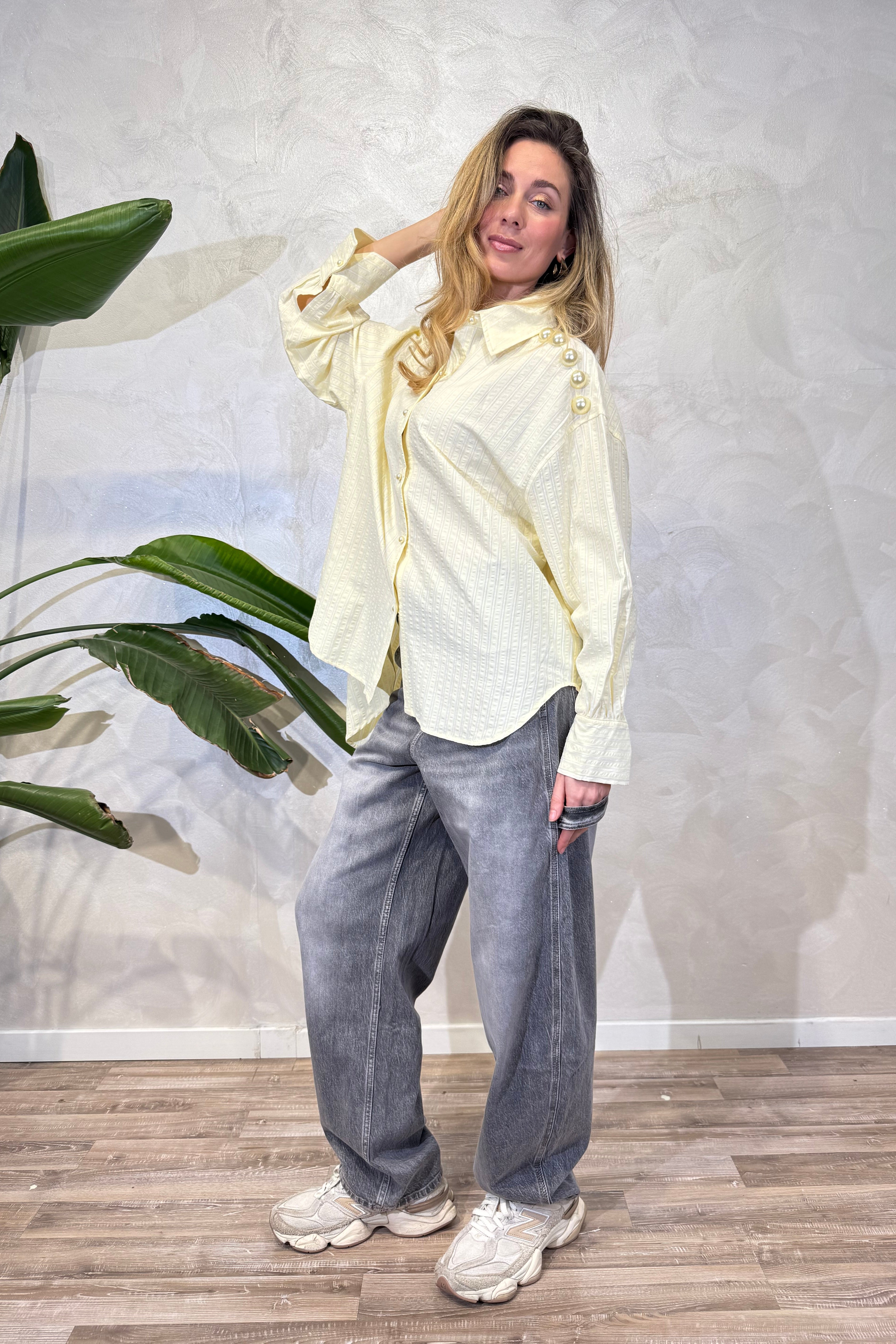 CAMICIA A RIGHE CON BOTTONI DECORATIVI COL. GIALLO