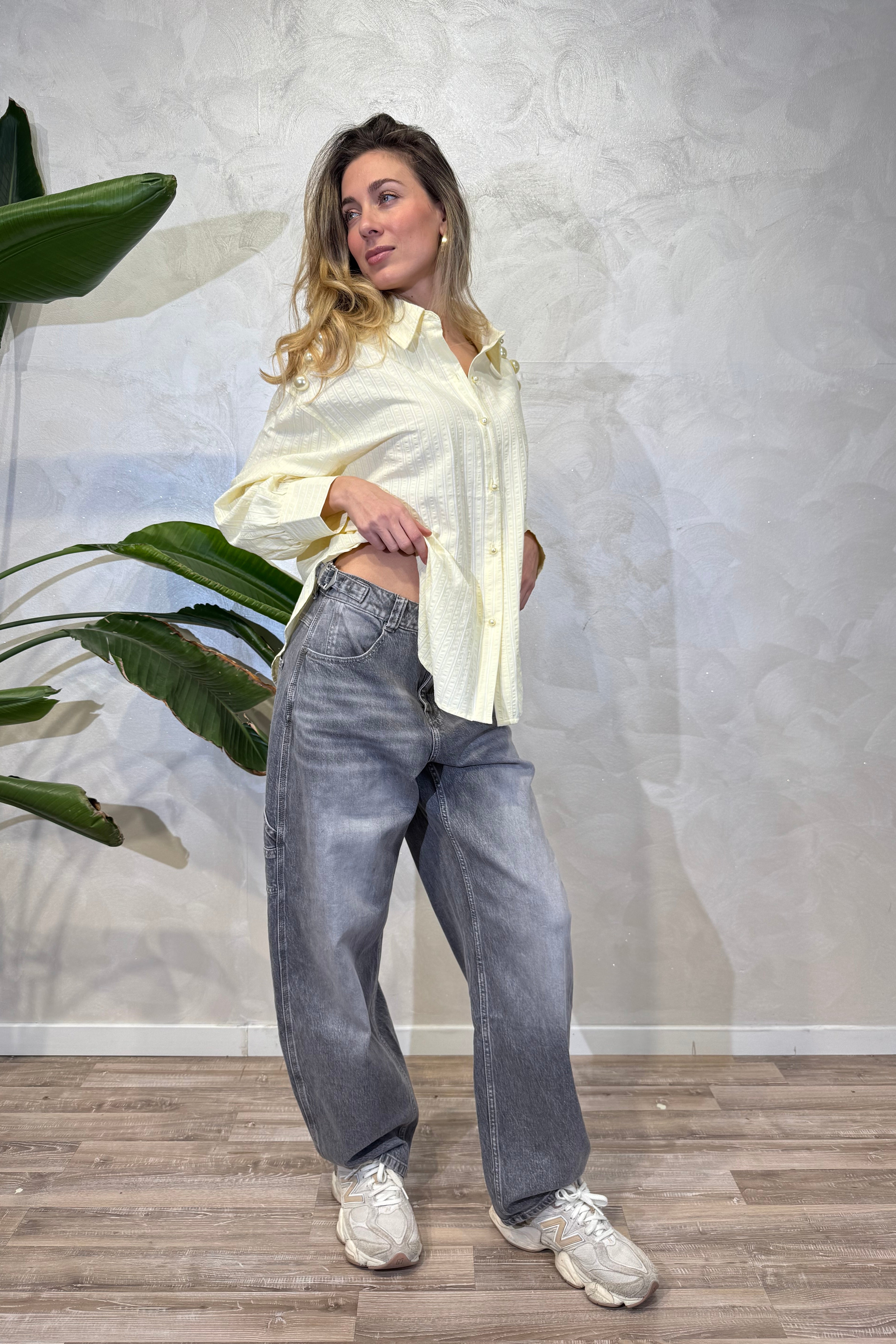 CAMICIA A RIGHE CON BOTTONI DECORATIVI COL. GIALLO