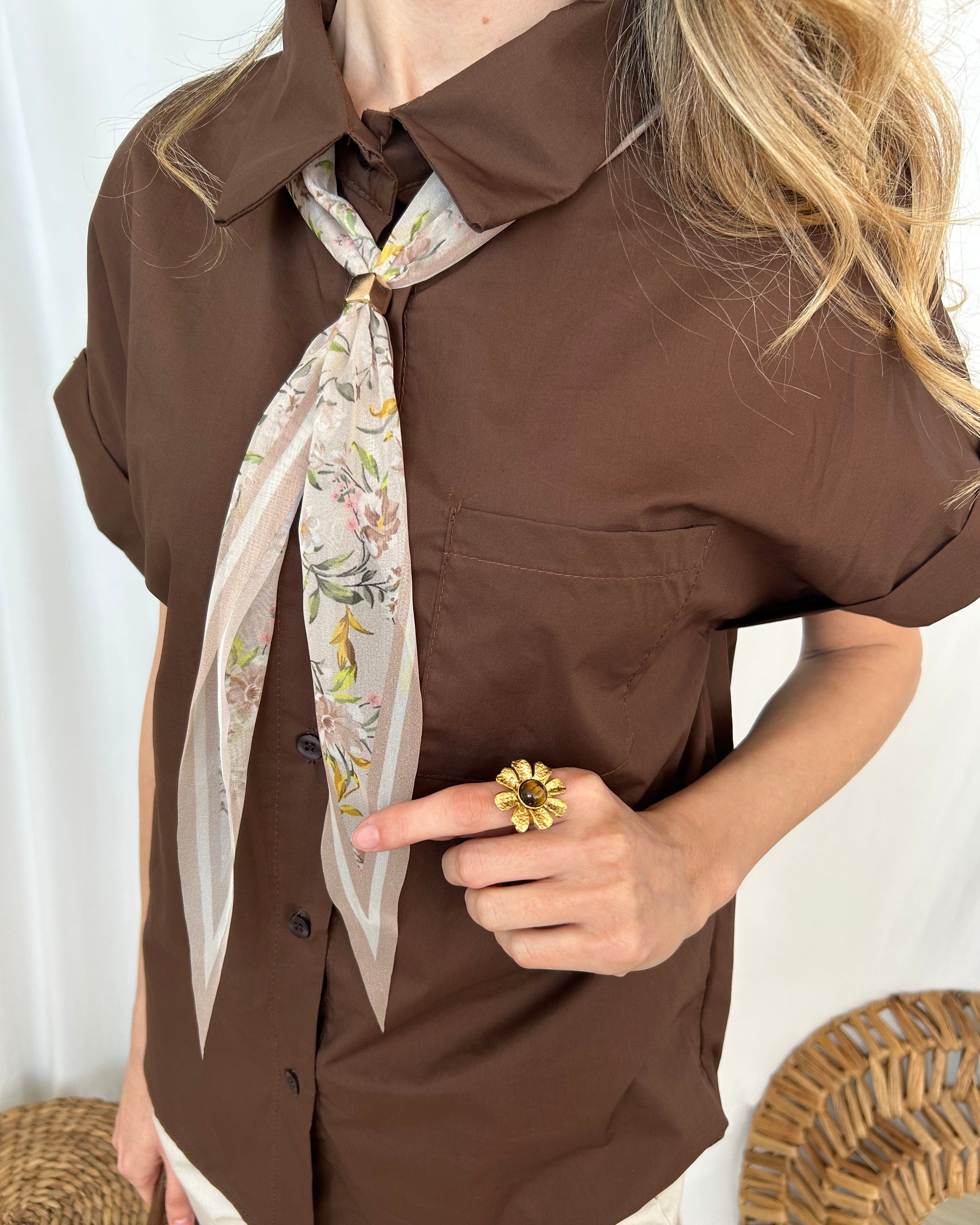 CAMICIA MEZZA MANICA CON FOULARD COL.MORO