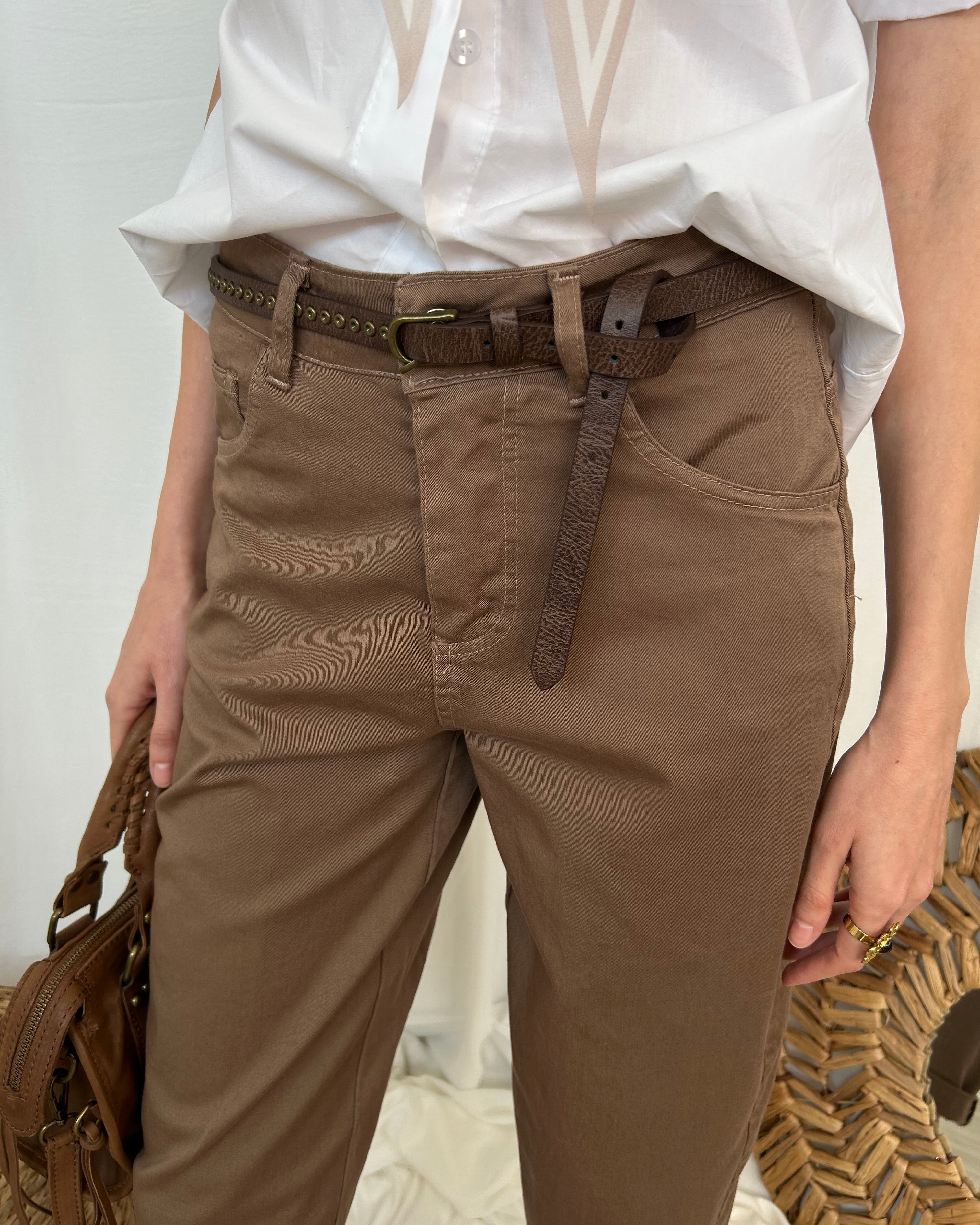 PANTALONE AD OVETTO CON CINTURA COL MOKA