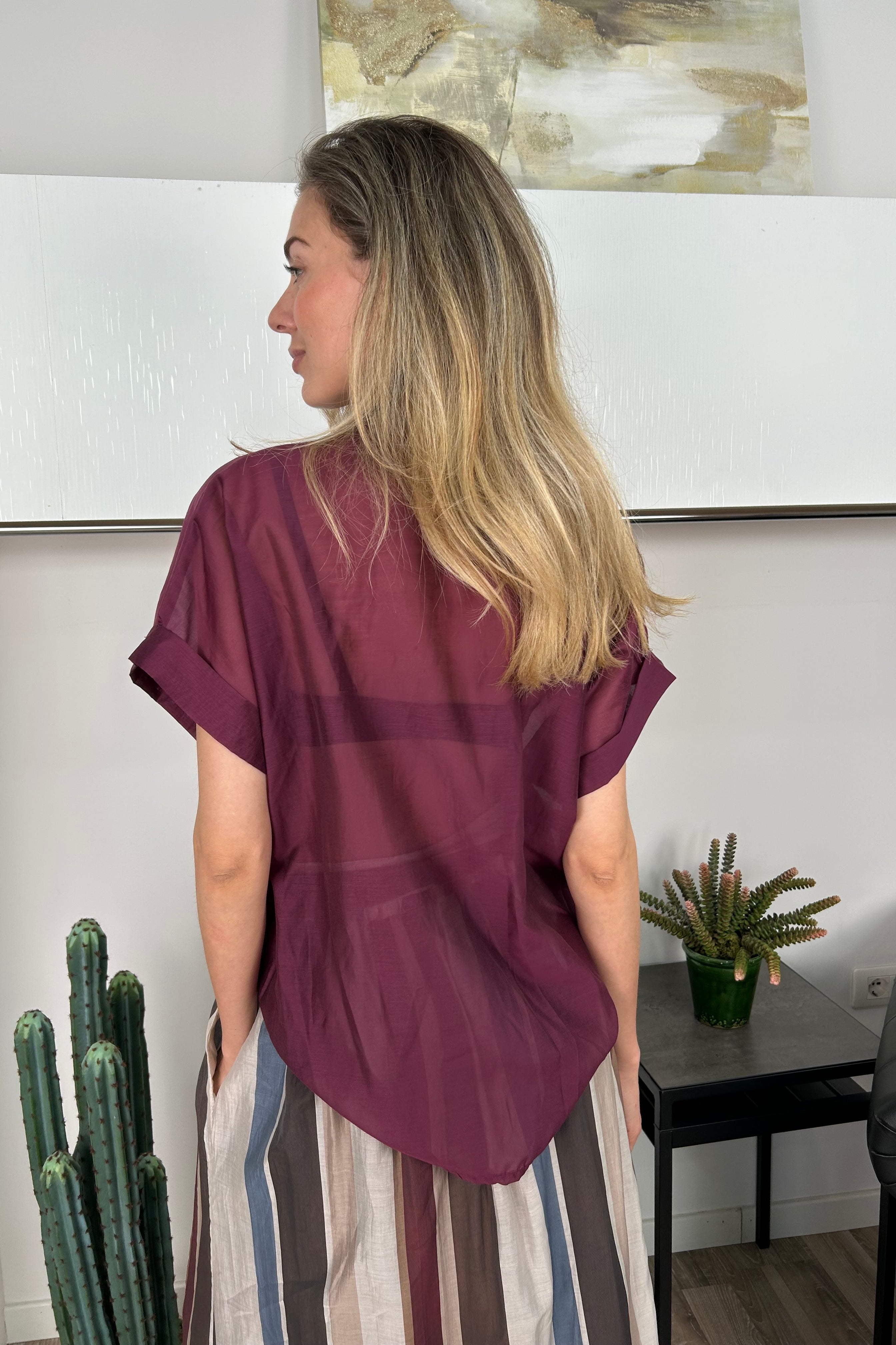 CAMICIA IN TENCEL SEMITRASPARENTE CON DETTAGLIO TASCA IN PAILLETTES COL INDIA
