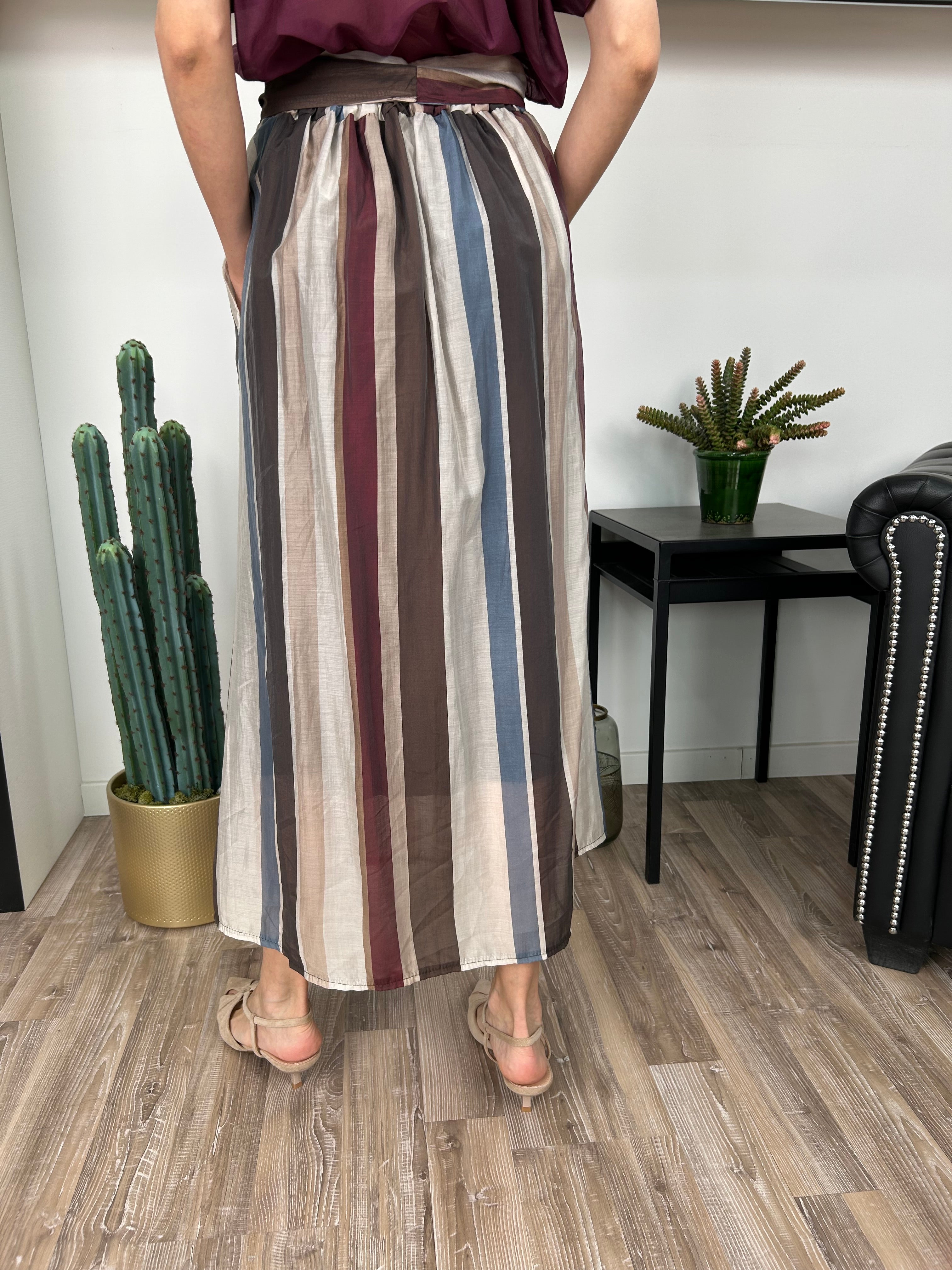 GONNA MIDI RIGATA MULTICOLOR NELLA  NUANCE SABBIA