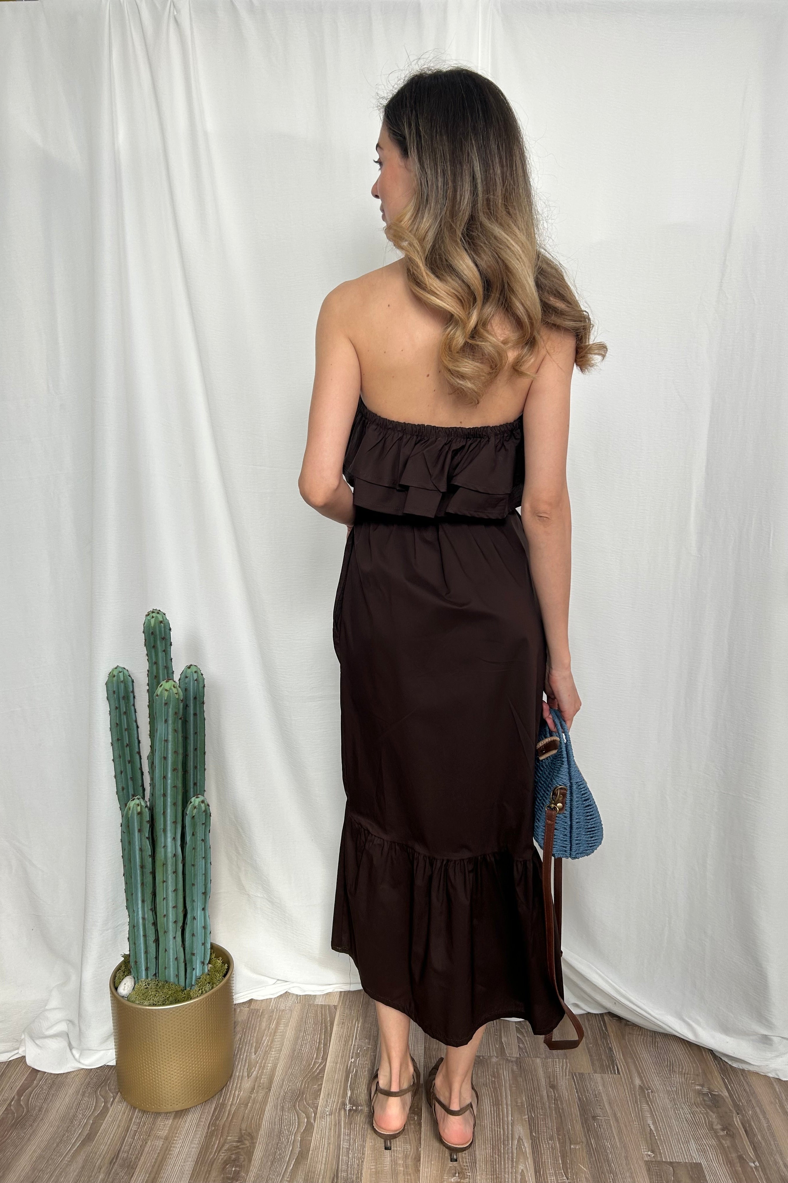 ABITO STRAPLESS CON VOLANT COL MORO