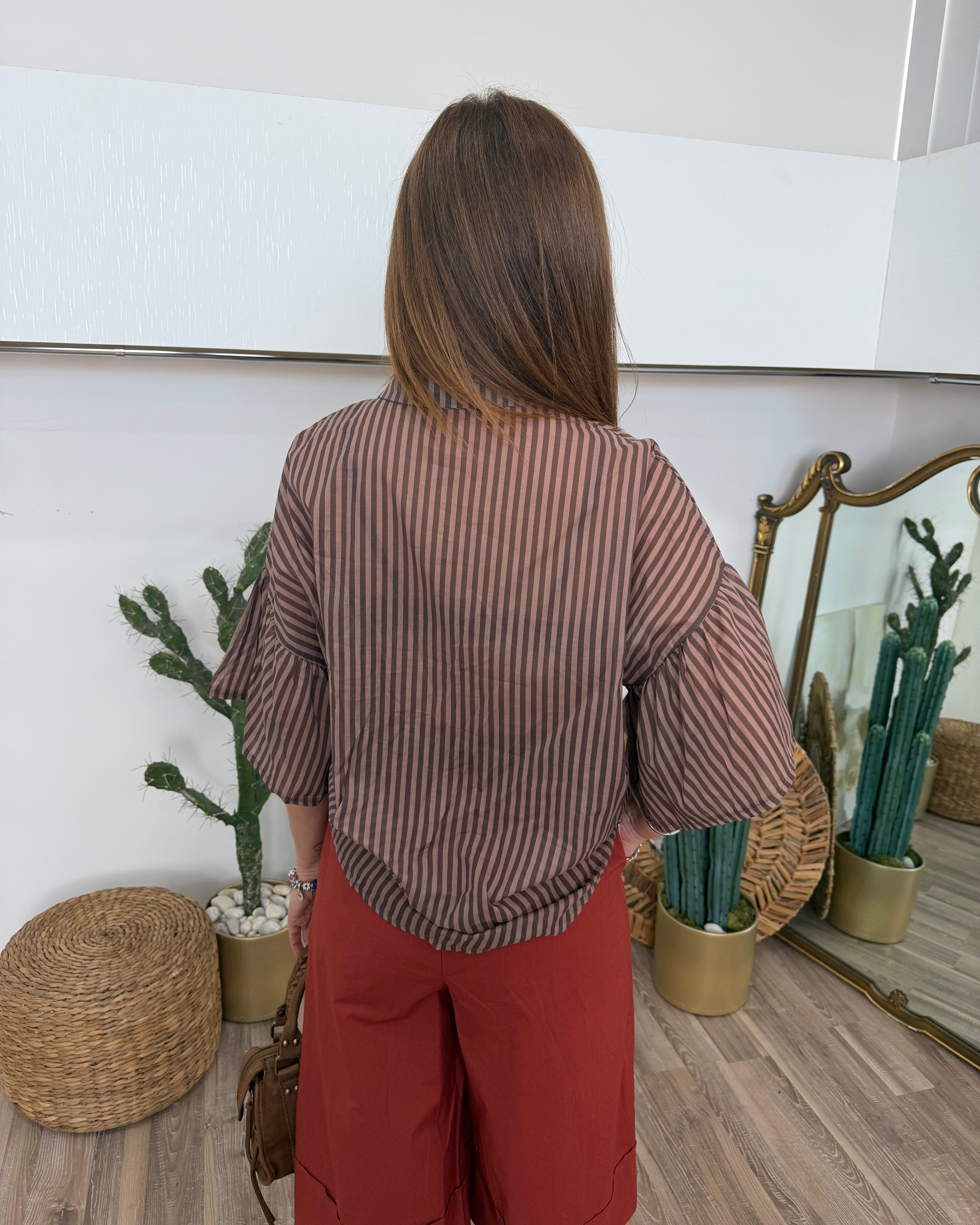 CAMICIA 100% COTONE SUPER FINE A RIGHE CON NODO FRONTALE COL. CIPOLLA
