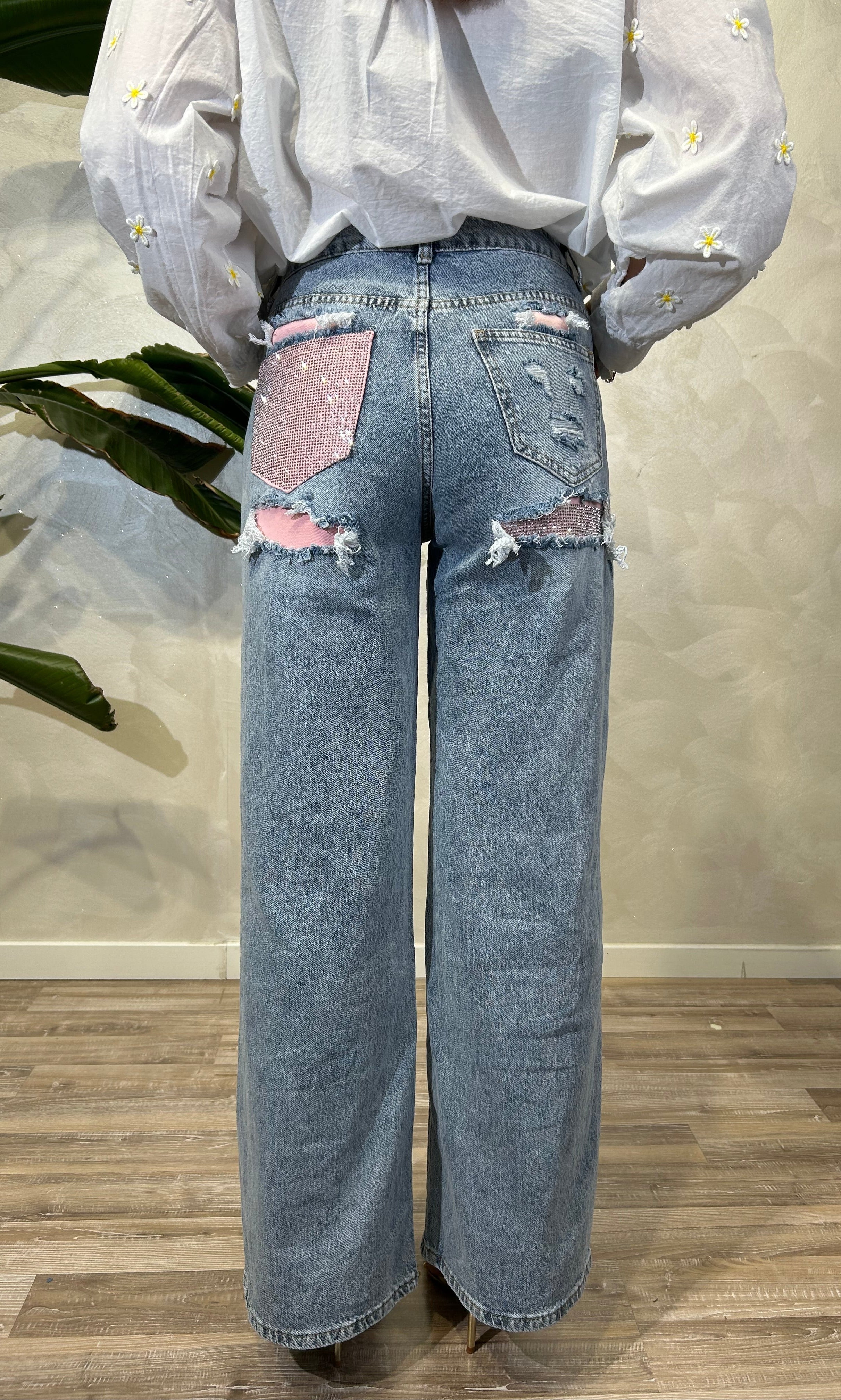JEANS WIDE LEG TASCA BRILLANTI COL. DENIM CHIARO