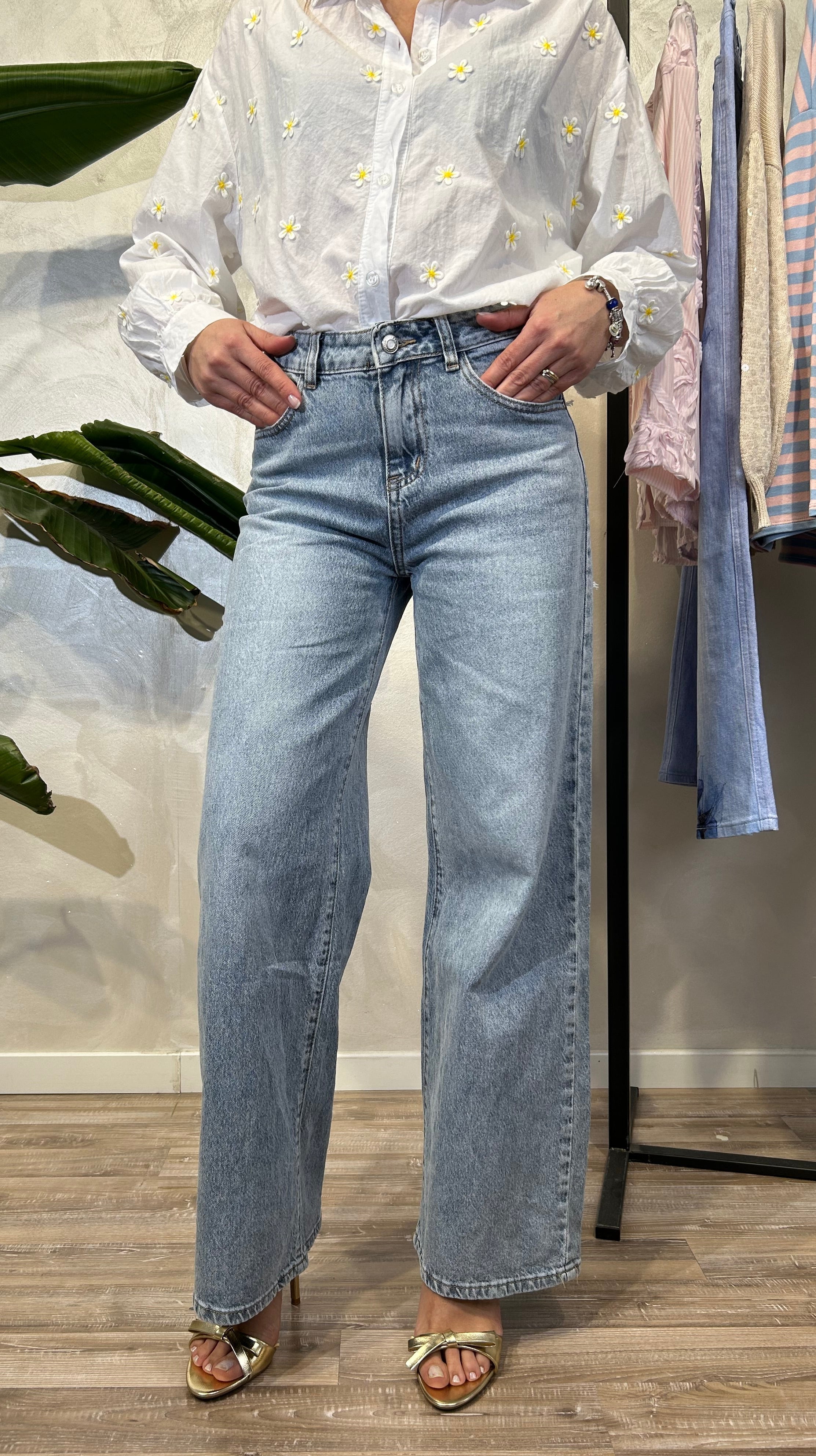JEANS WIDE LEG TASCA BRILLANTI COL. DENIM CHIARO