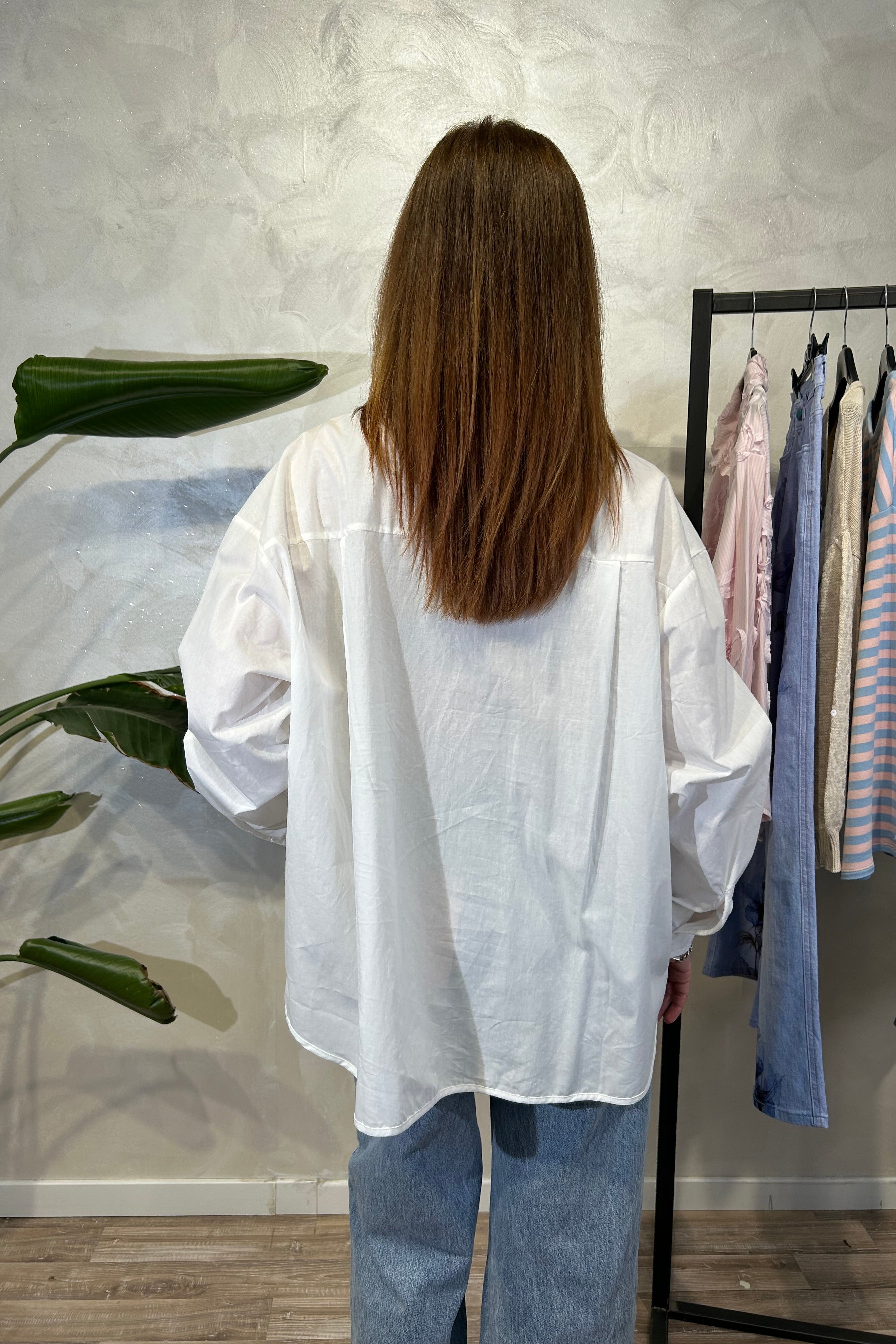 CAMICIA IN COTONE CON RICAMO A ROMBI IN PERLINE "BUGLE BEADS" COL.PANNA